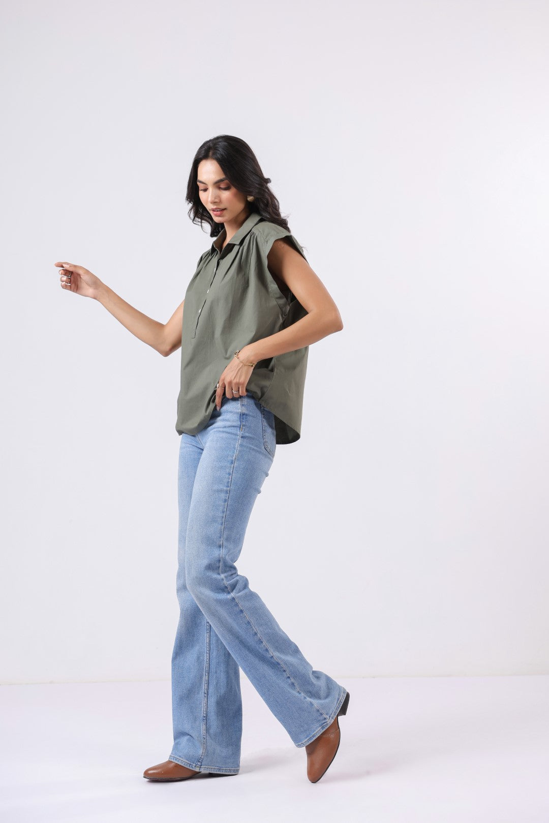 Women's green cotton tops