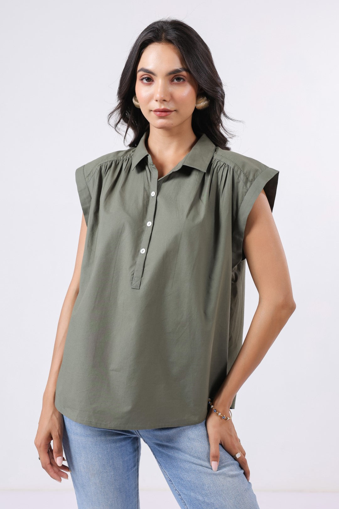 Women's green cotton tops