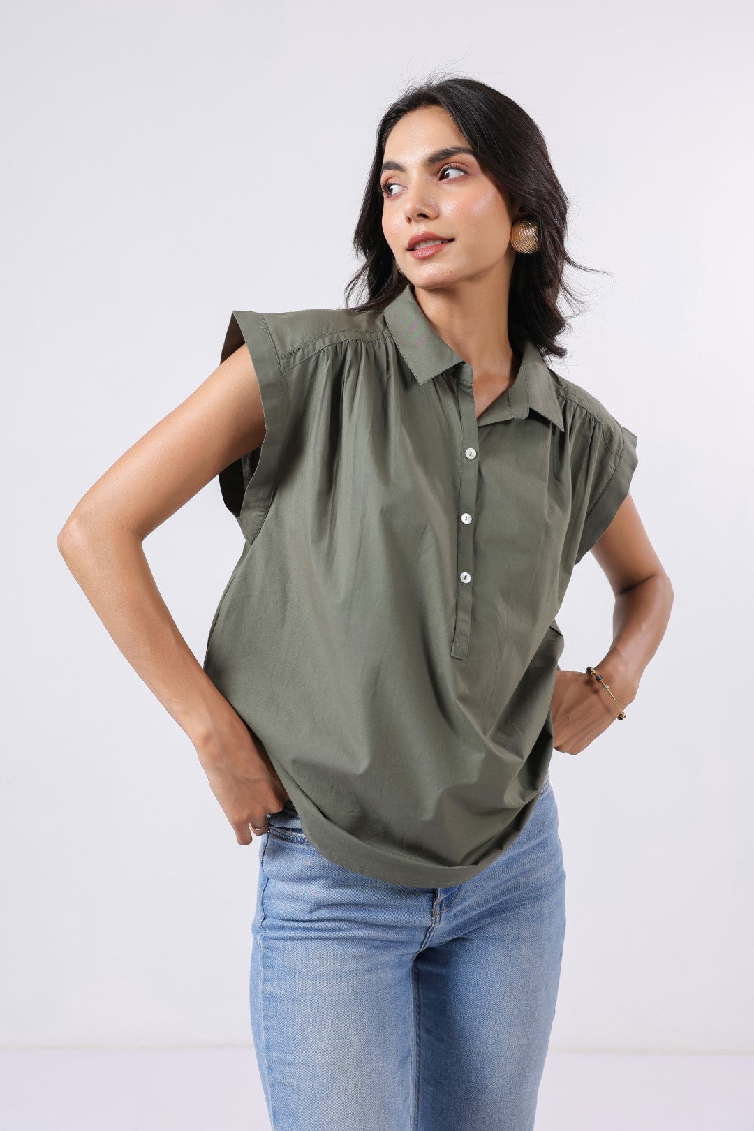 Women's green cotton tops