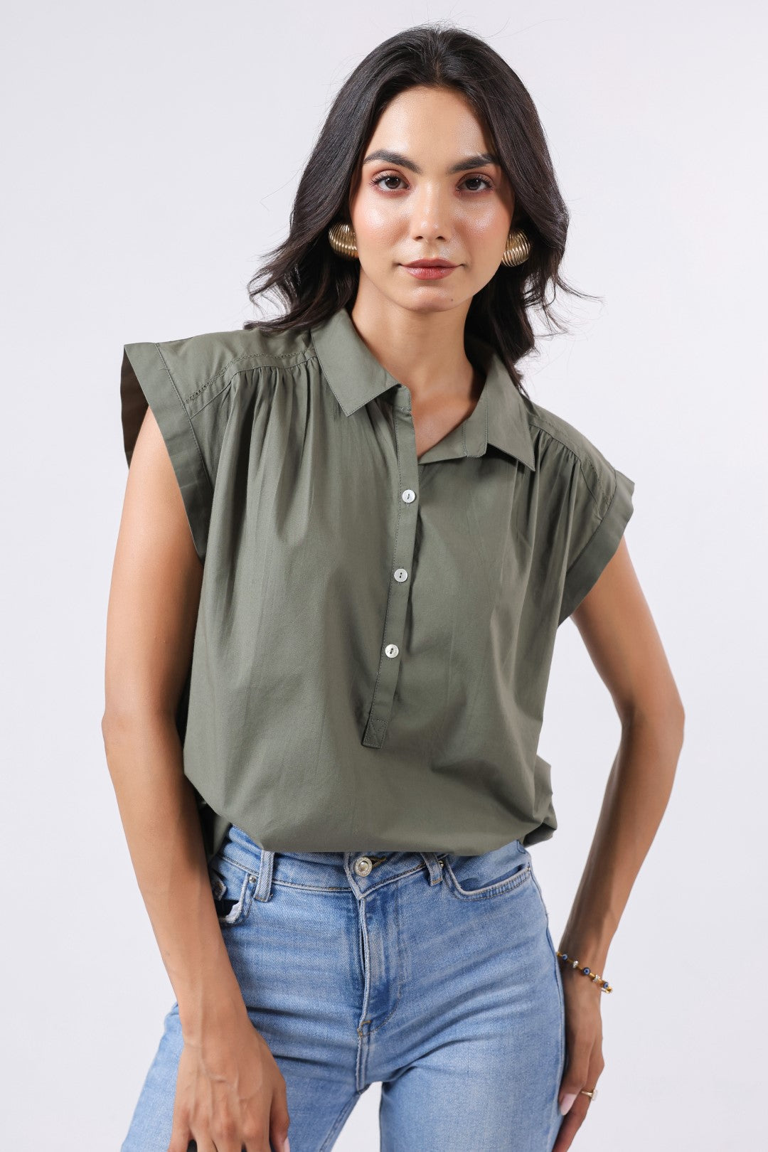 Women's green cotton tops