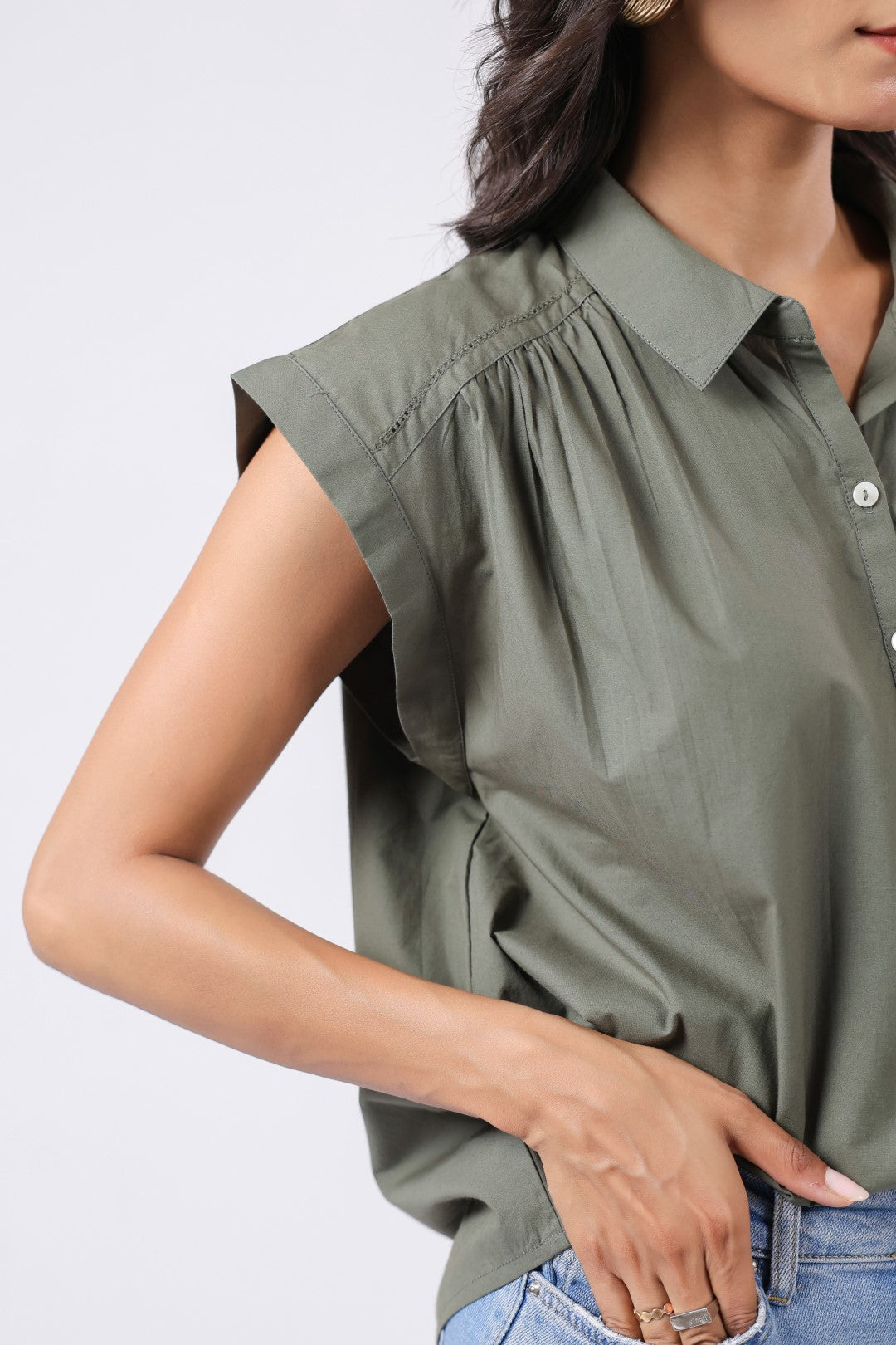 Women's green cotton tops
