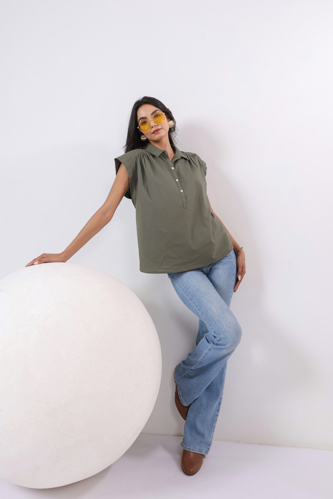 Women's green cotton tops