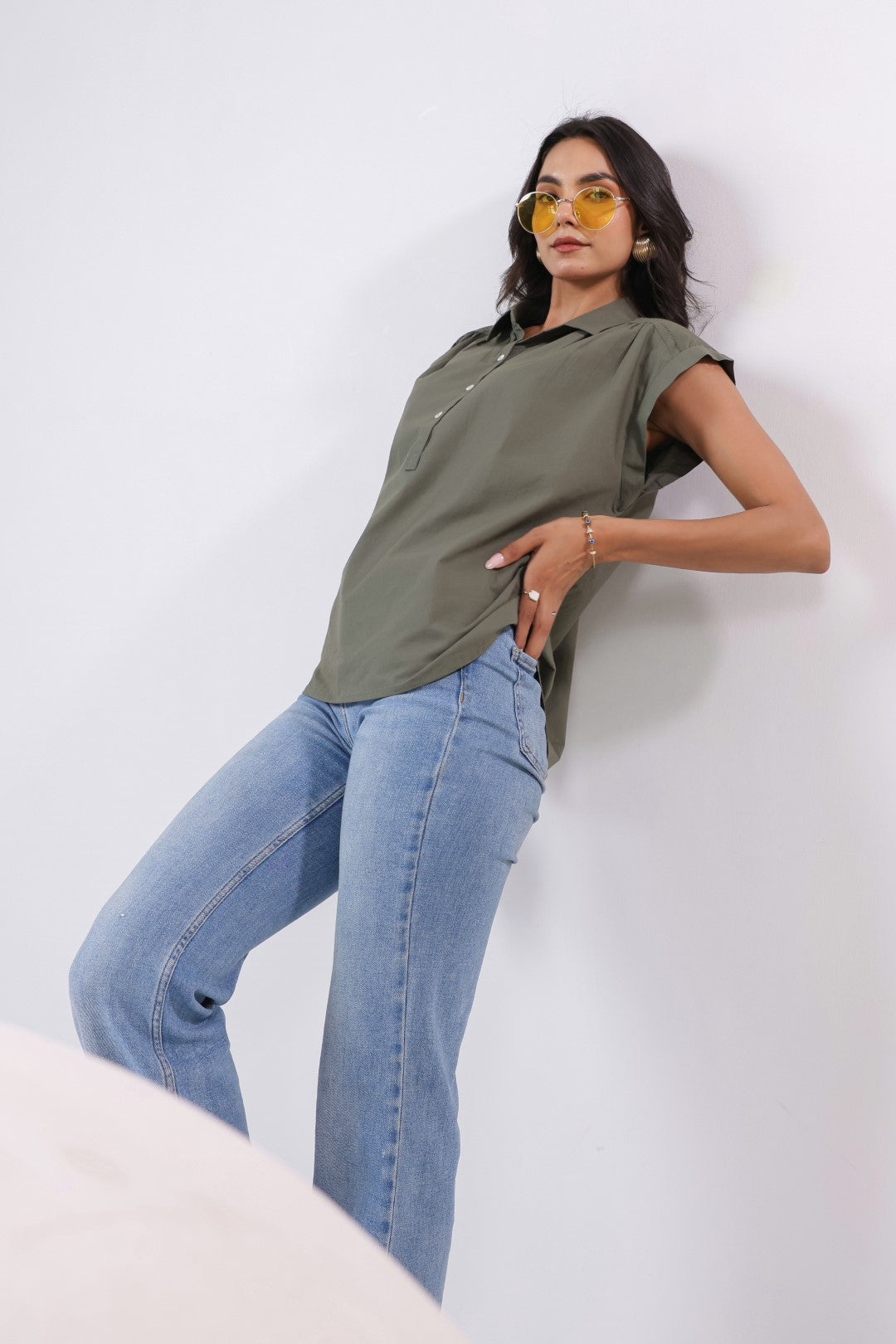 Women's green cotton tops