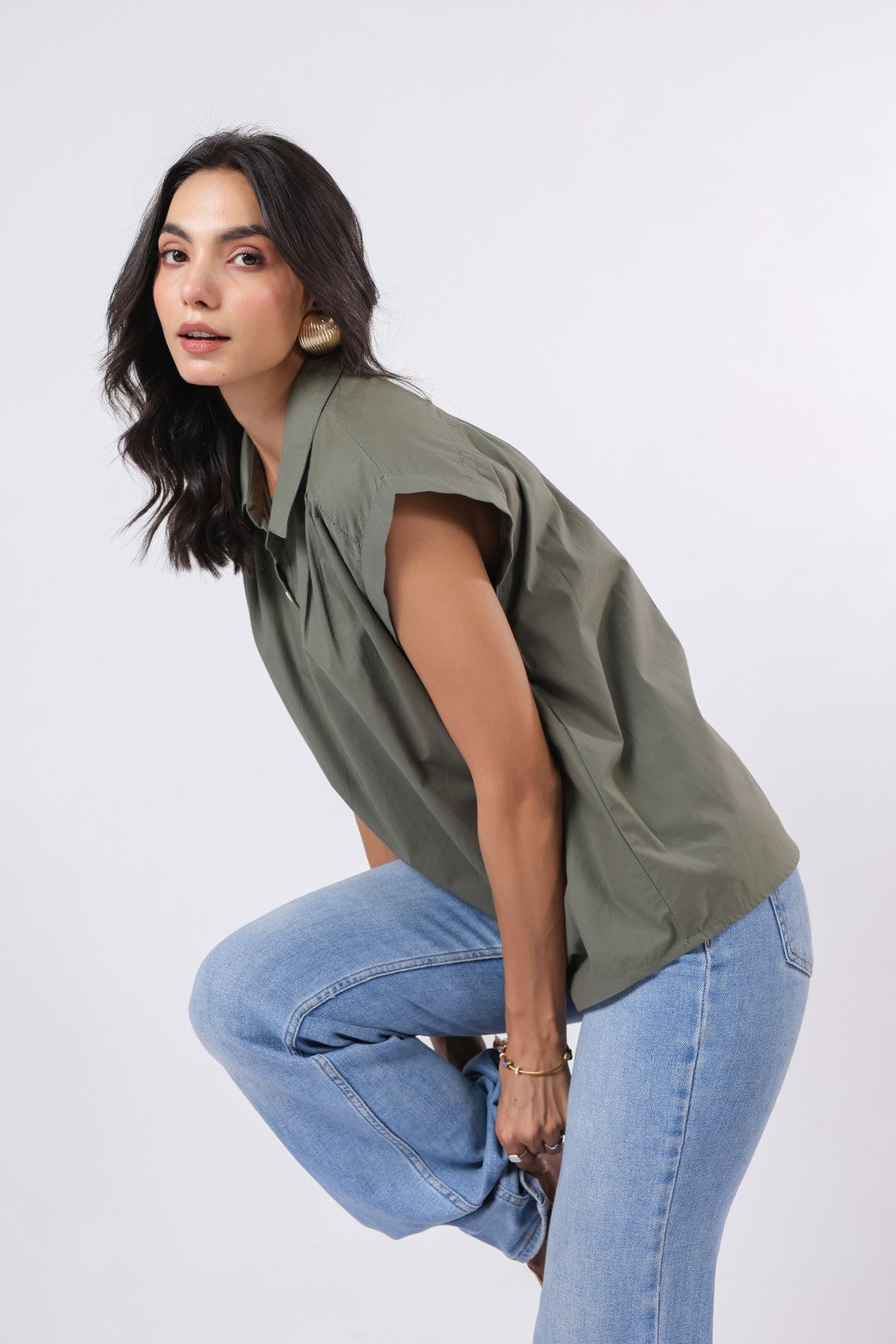 Women's green cotton tops