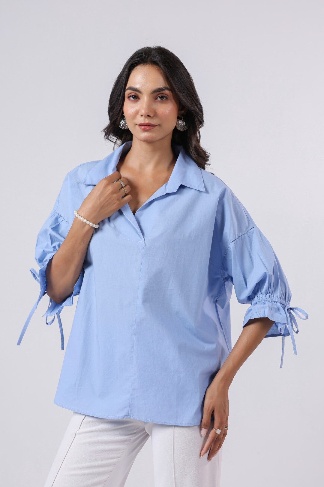 Women’s Blue Cotton Poplin Top