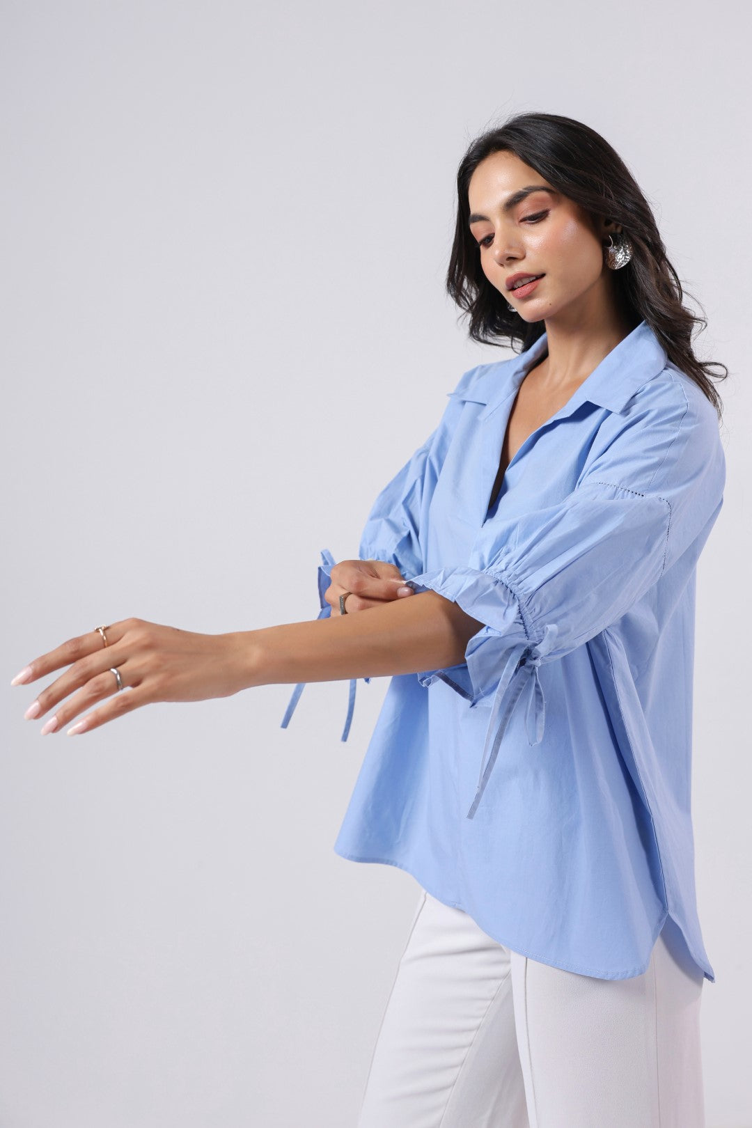 Women’s Blue Cotton Poplin Top