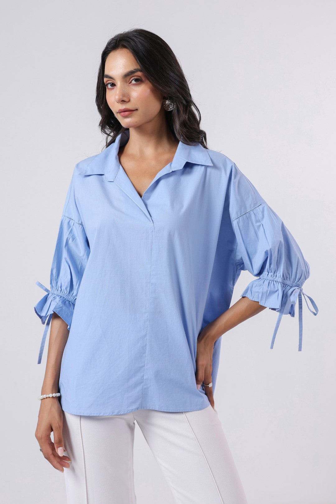 Women’s Blue Cotton Poplin Top