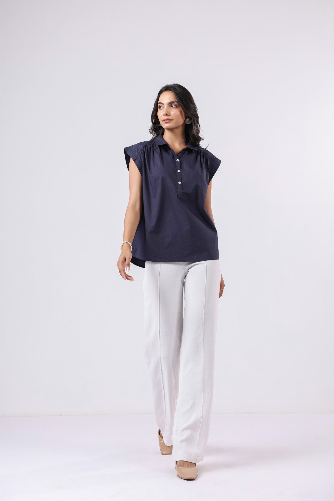 Women's navy cotton tops