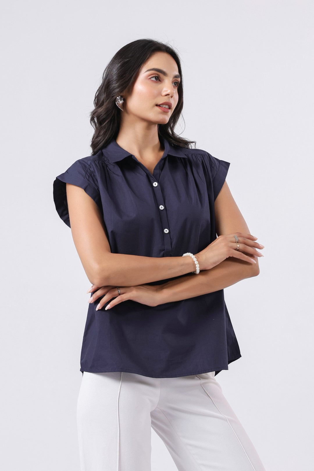 Women's navy cotton tops