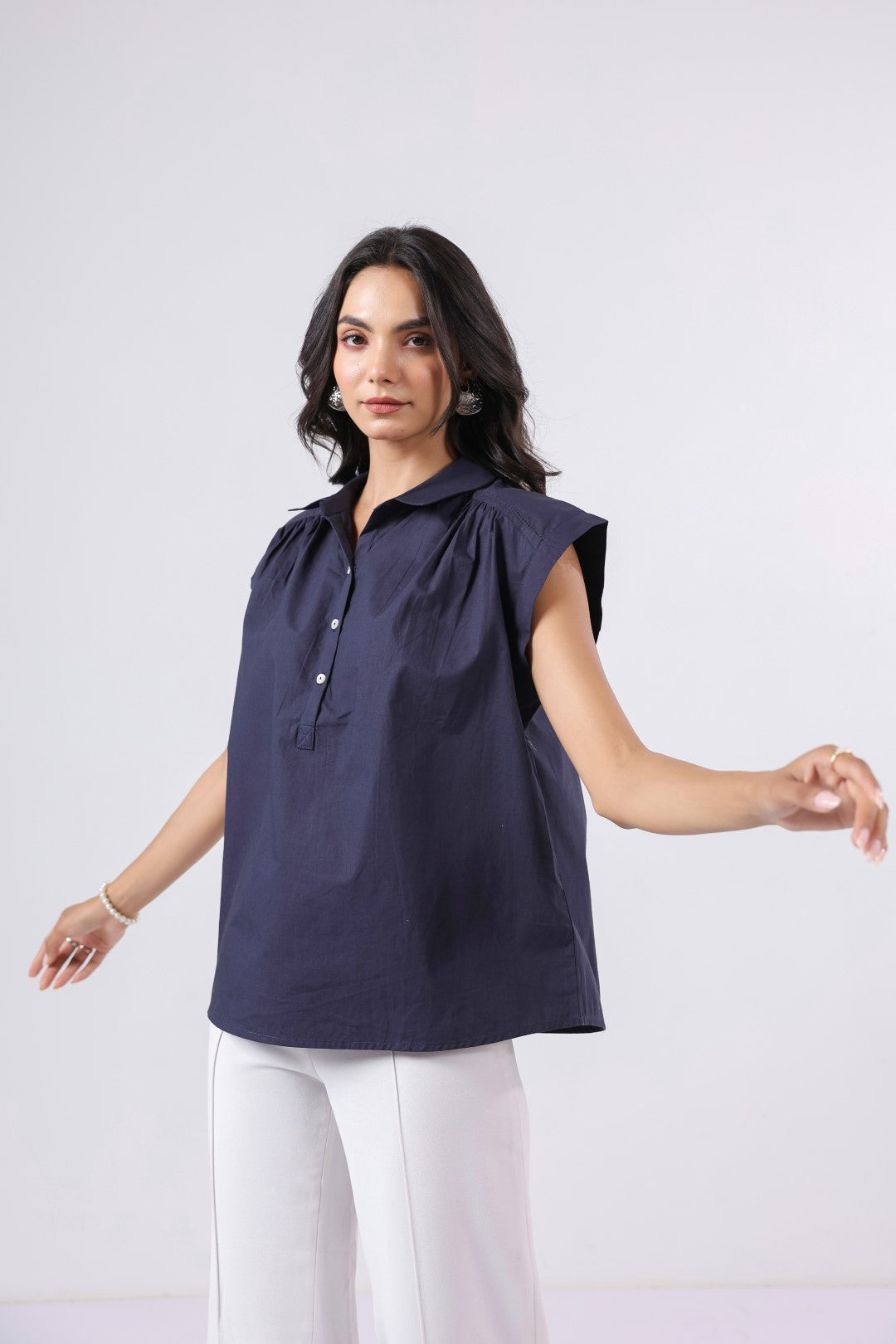 Women's navy cotton tops