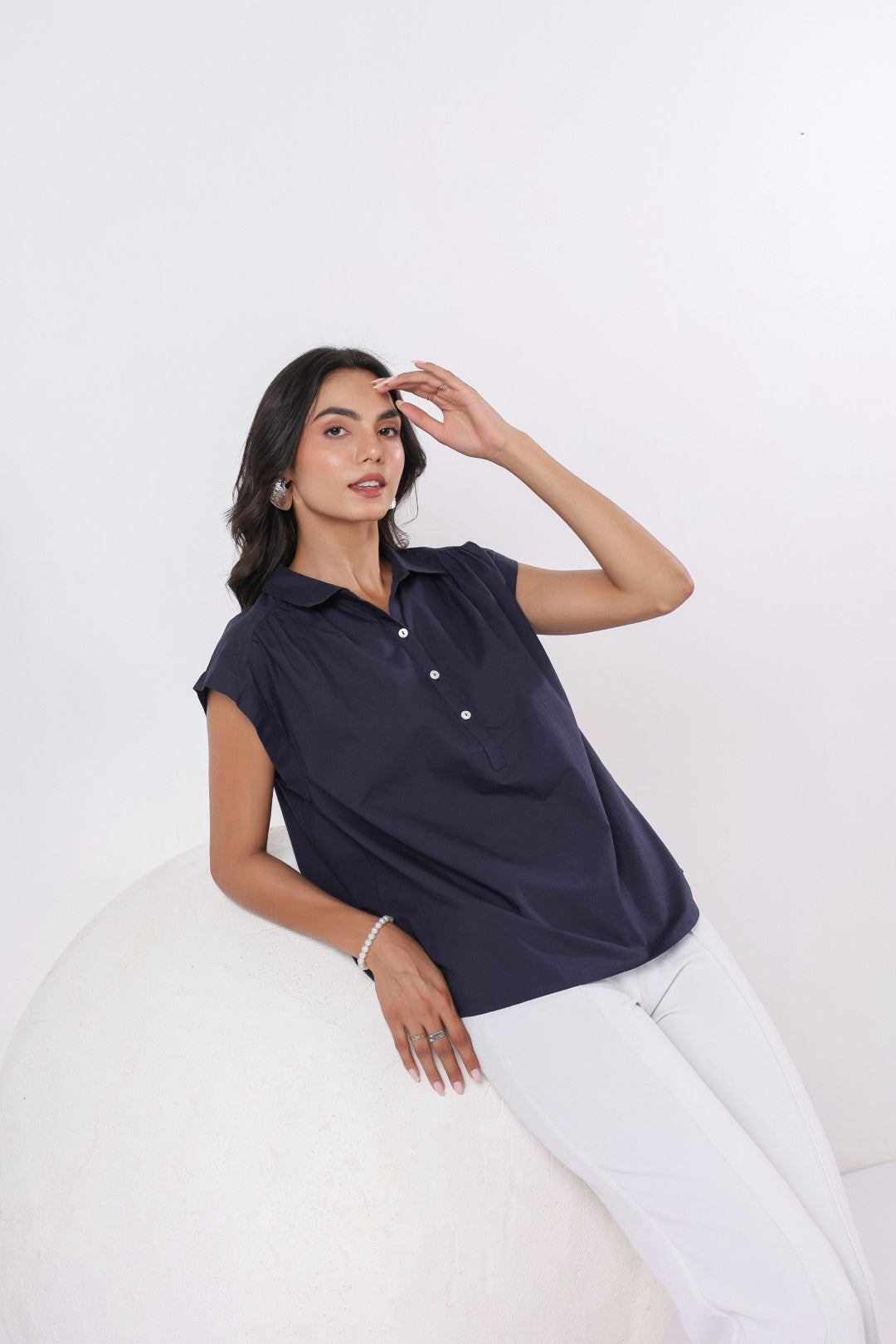 Women's navy cotton tops
