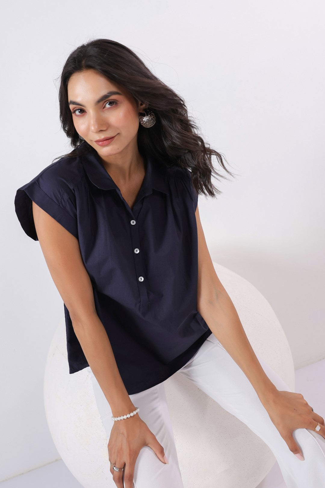 Women's navy cotton tops