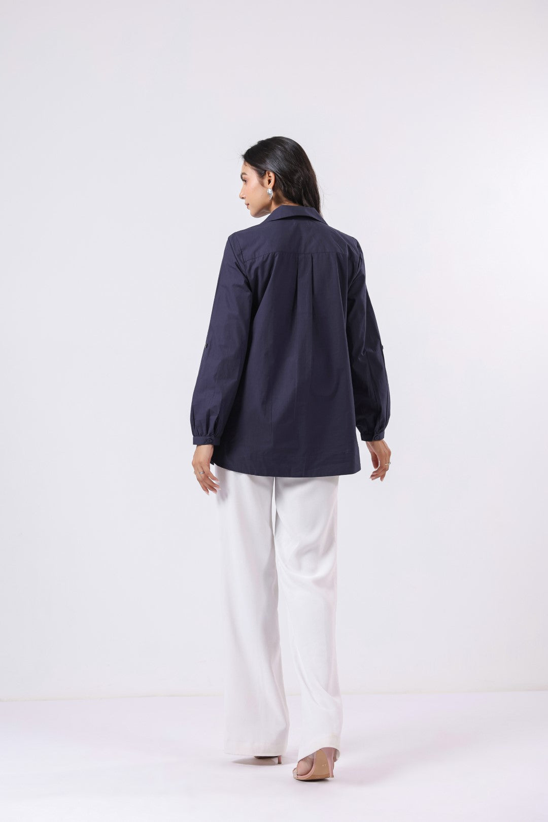Women’s Navy Cotton Poplin Top