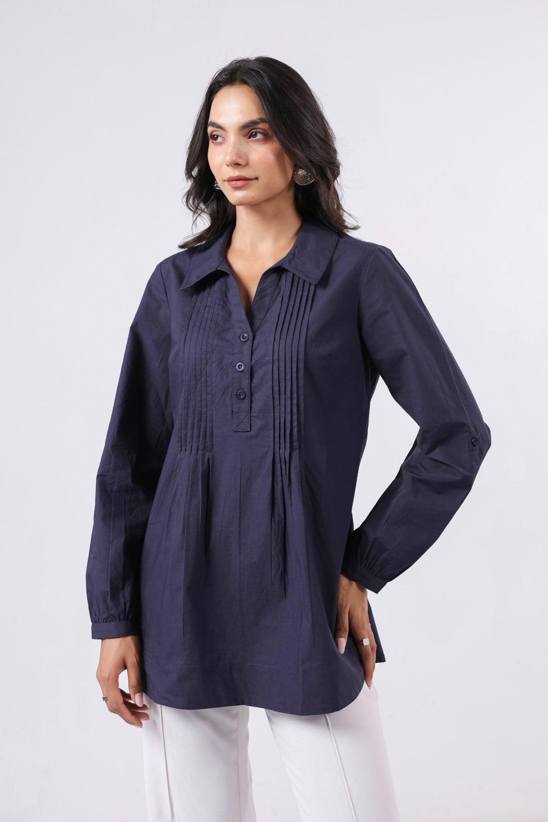 Women’s Navy Cotton Poplin Top