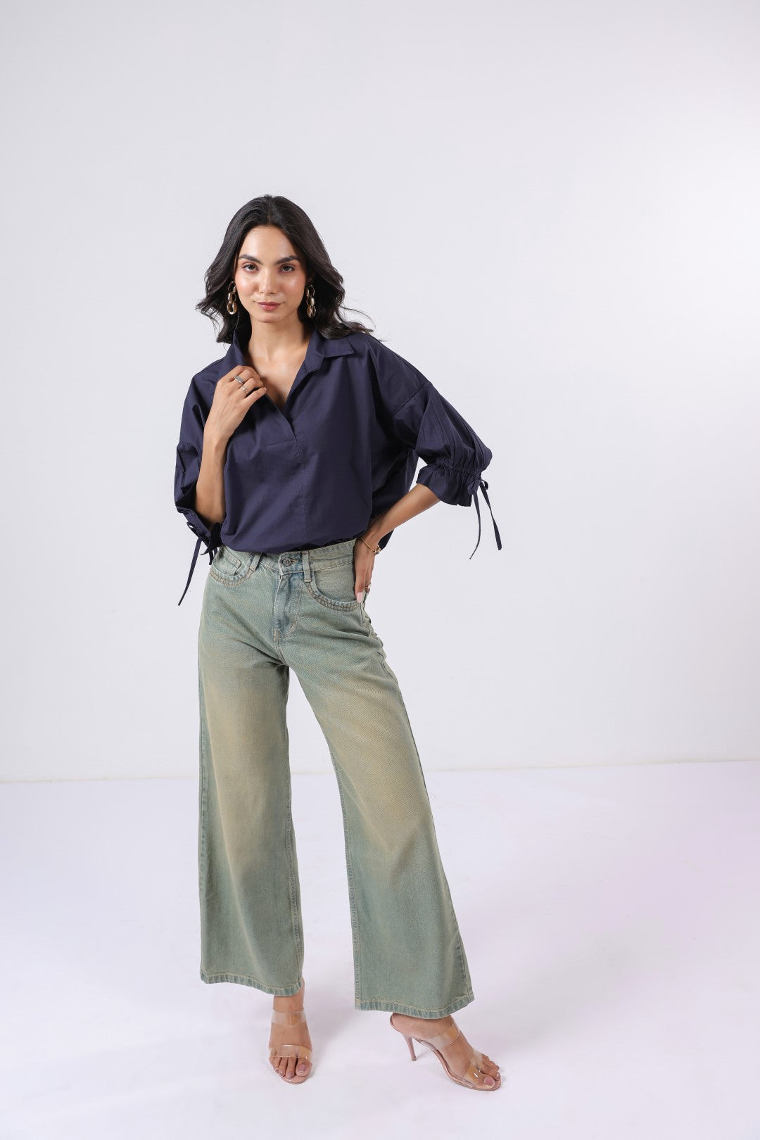 Women’s Navy Cotton Poplin Top