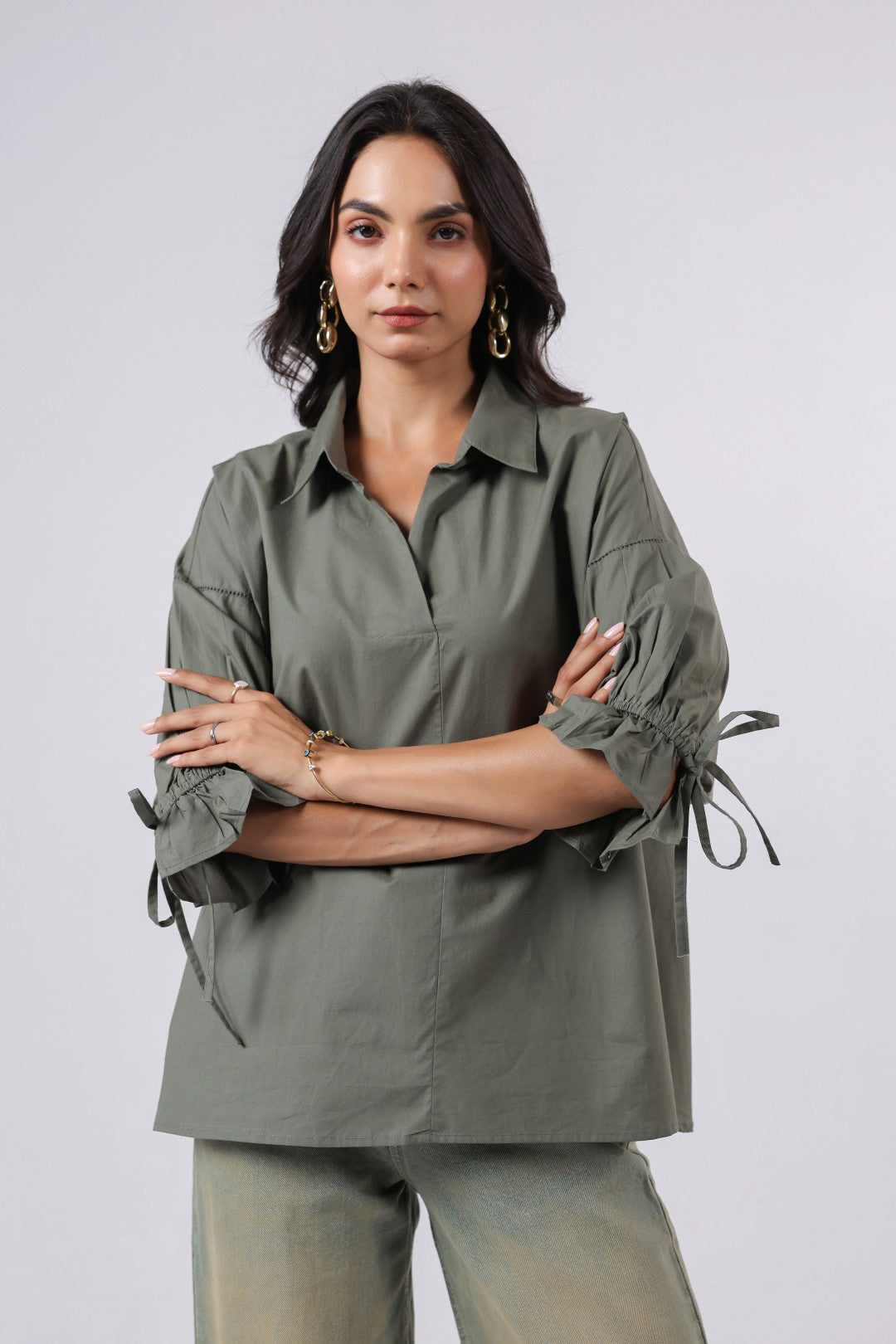 Women’s Green Cotton Poplin Top