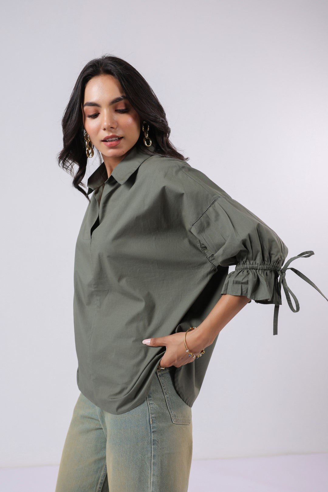 Women’s Green Cotton Poplin Top