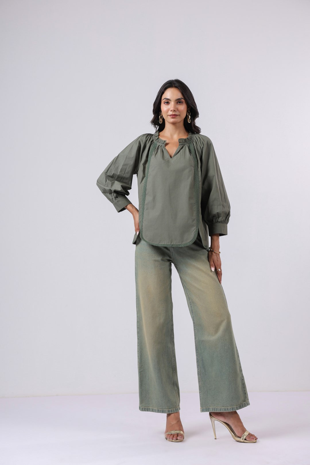 Women's green cotton tops