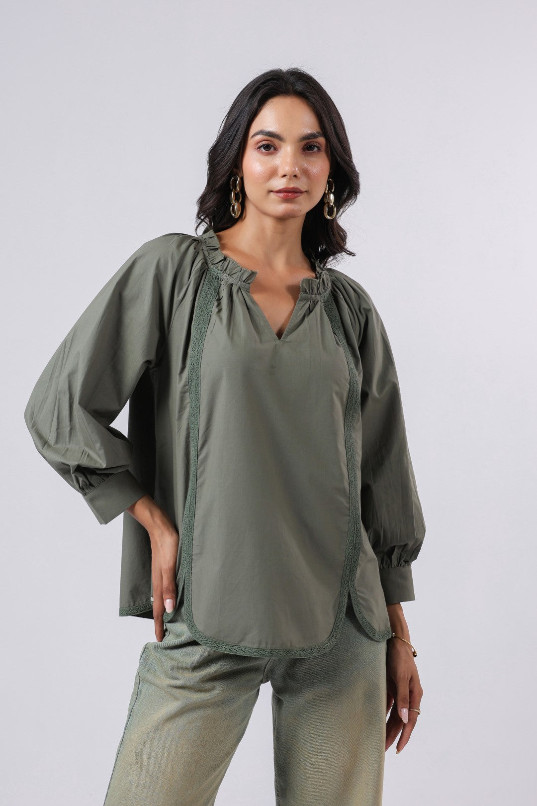 Women's green cotton tops
