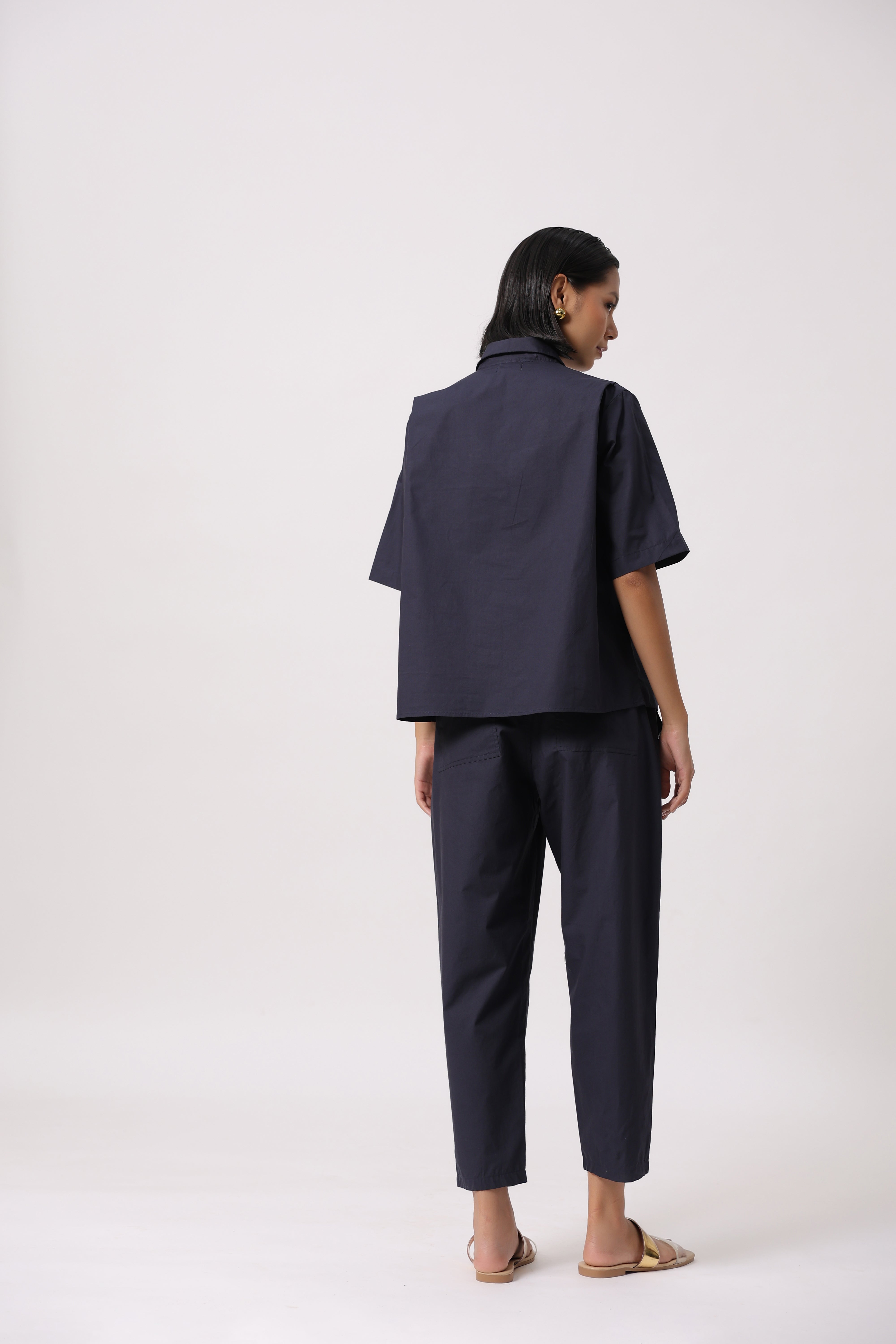 Women’s Navy Cotton Poplin Co-Ord Set