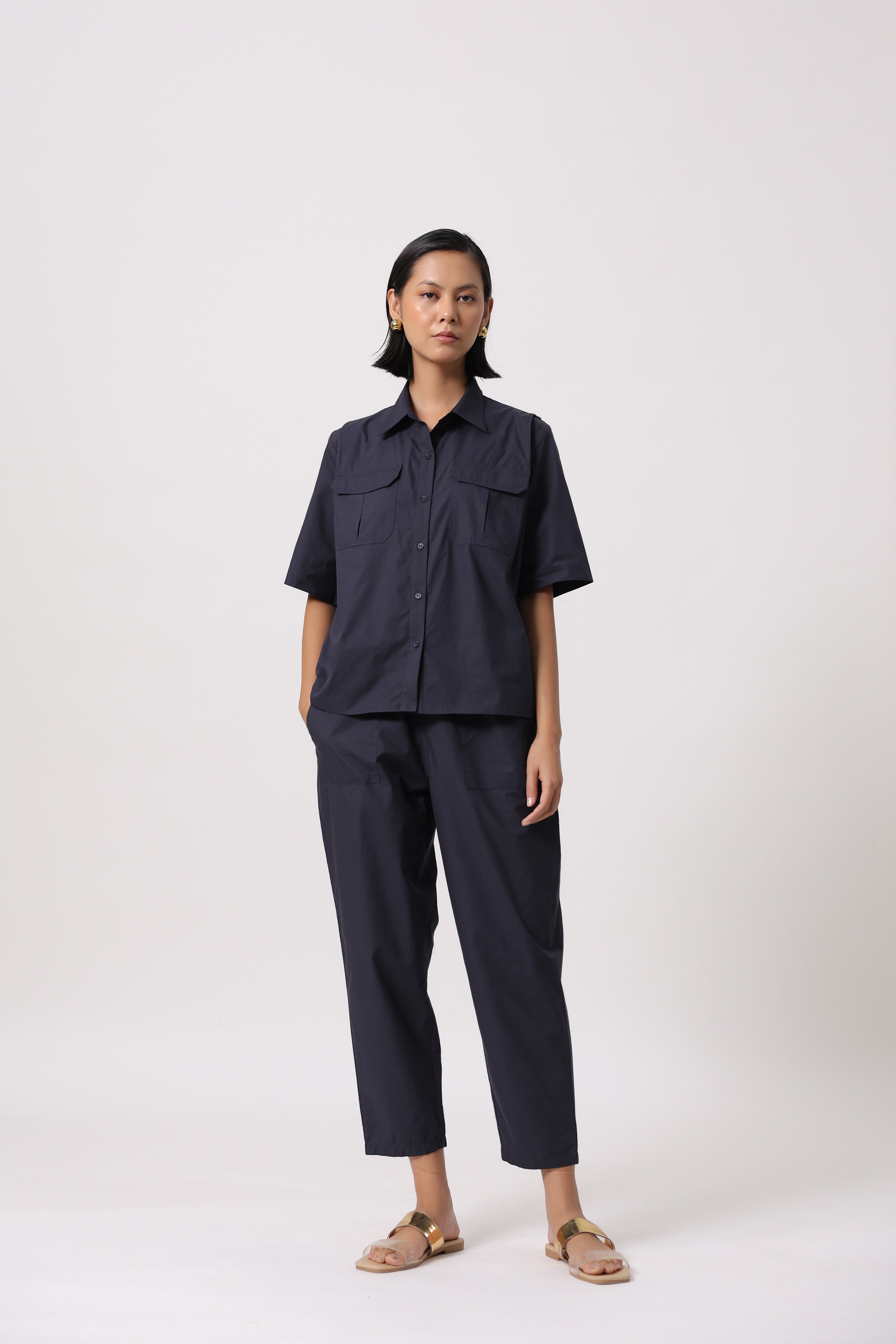 Women’s Navy Cotton Poplin Co-Ord Set