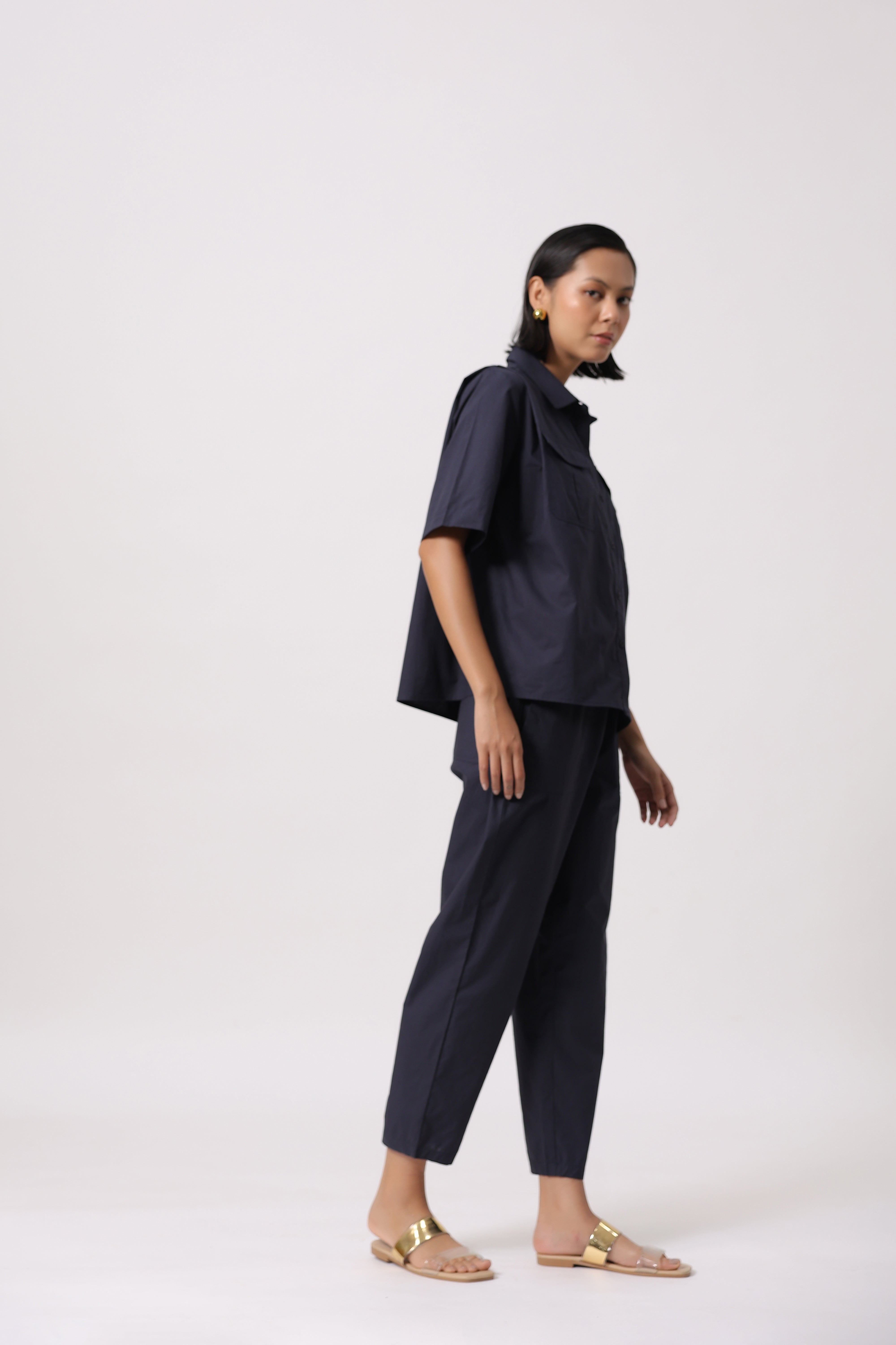 Women’s Navy Cotton Poplin Co-Ord Set