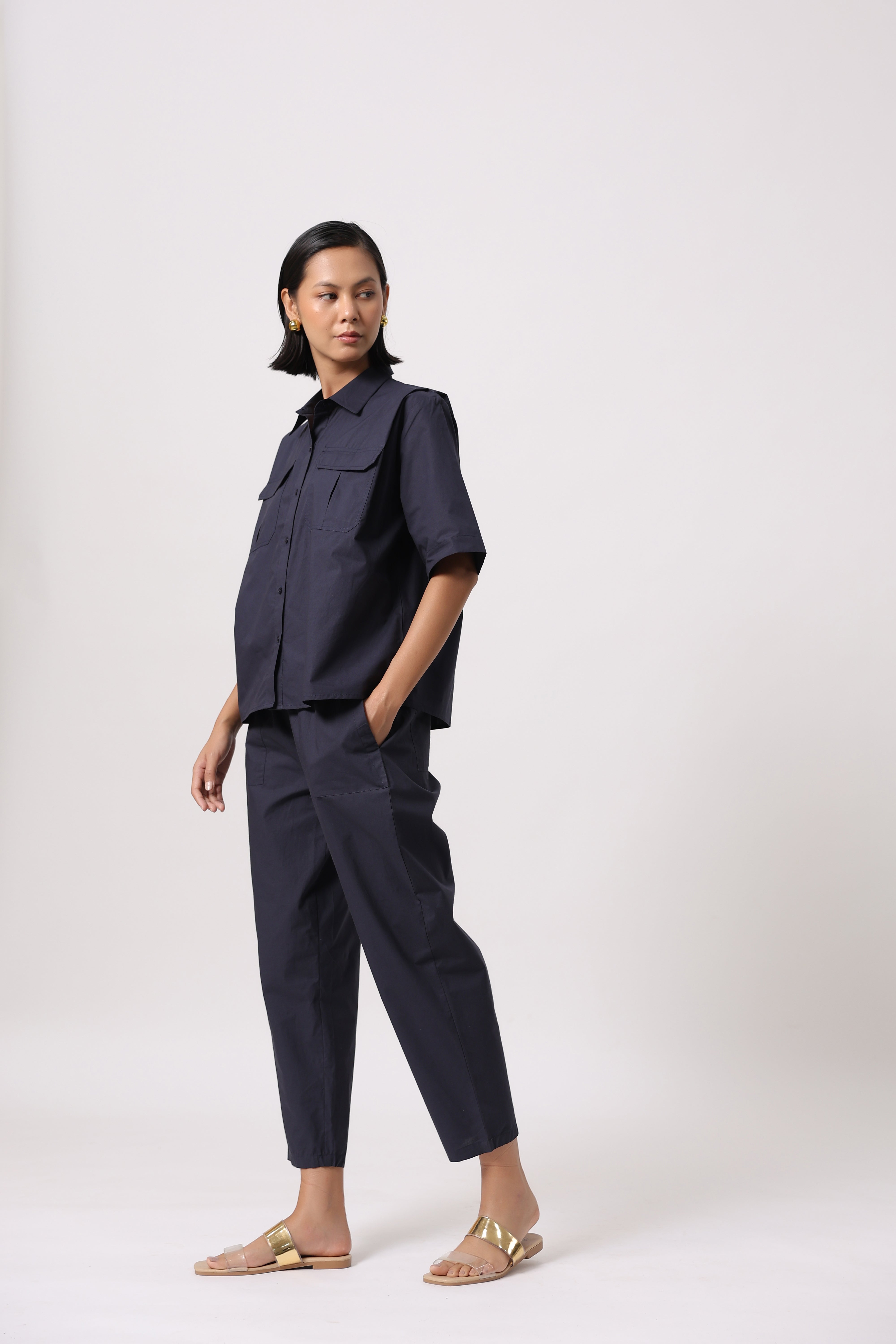 Women’s Navy Cotton Poplin Co-Ord Set