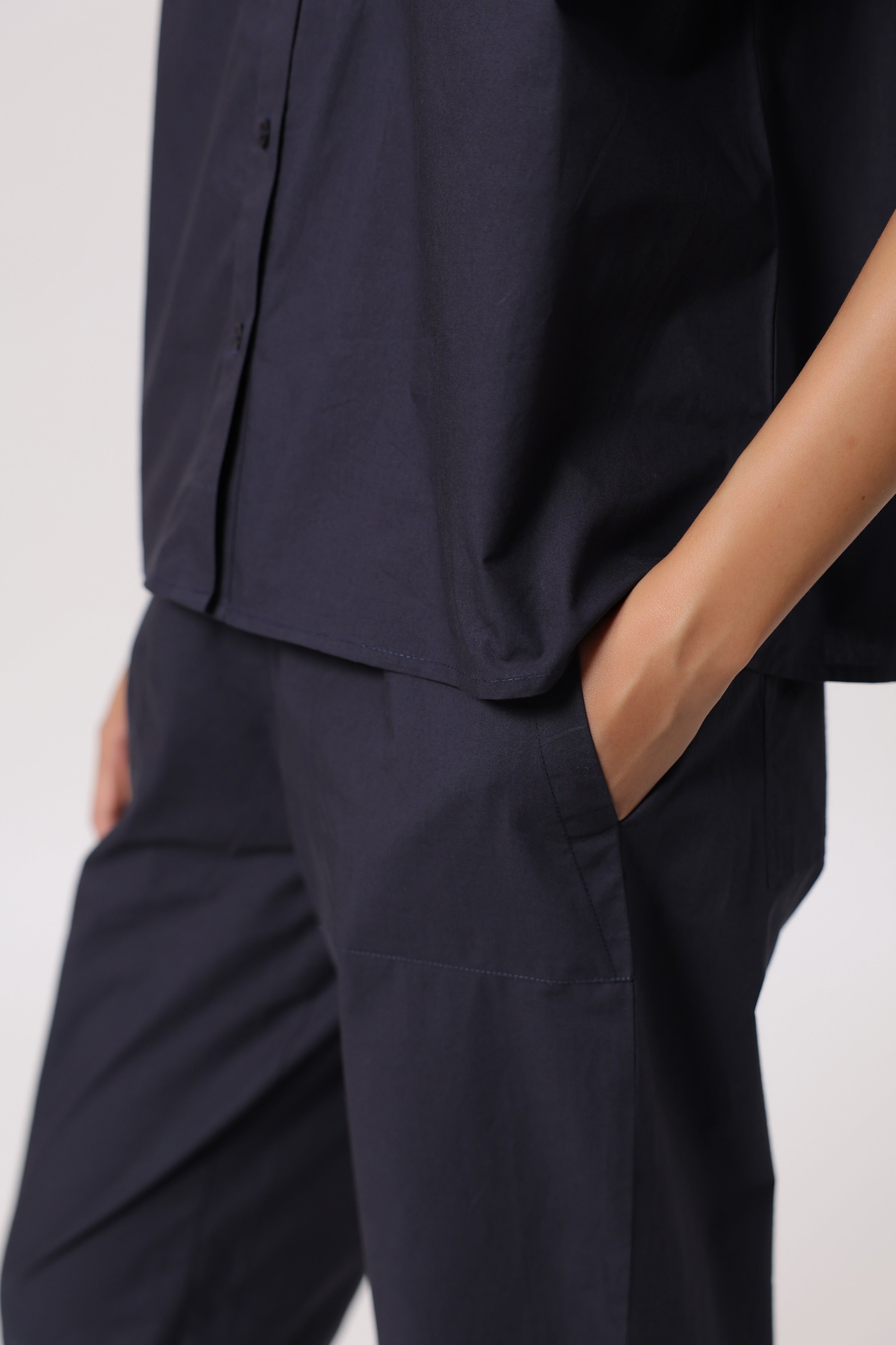 Women’s Navy Cotton Poplin Co-Ord Set