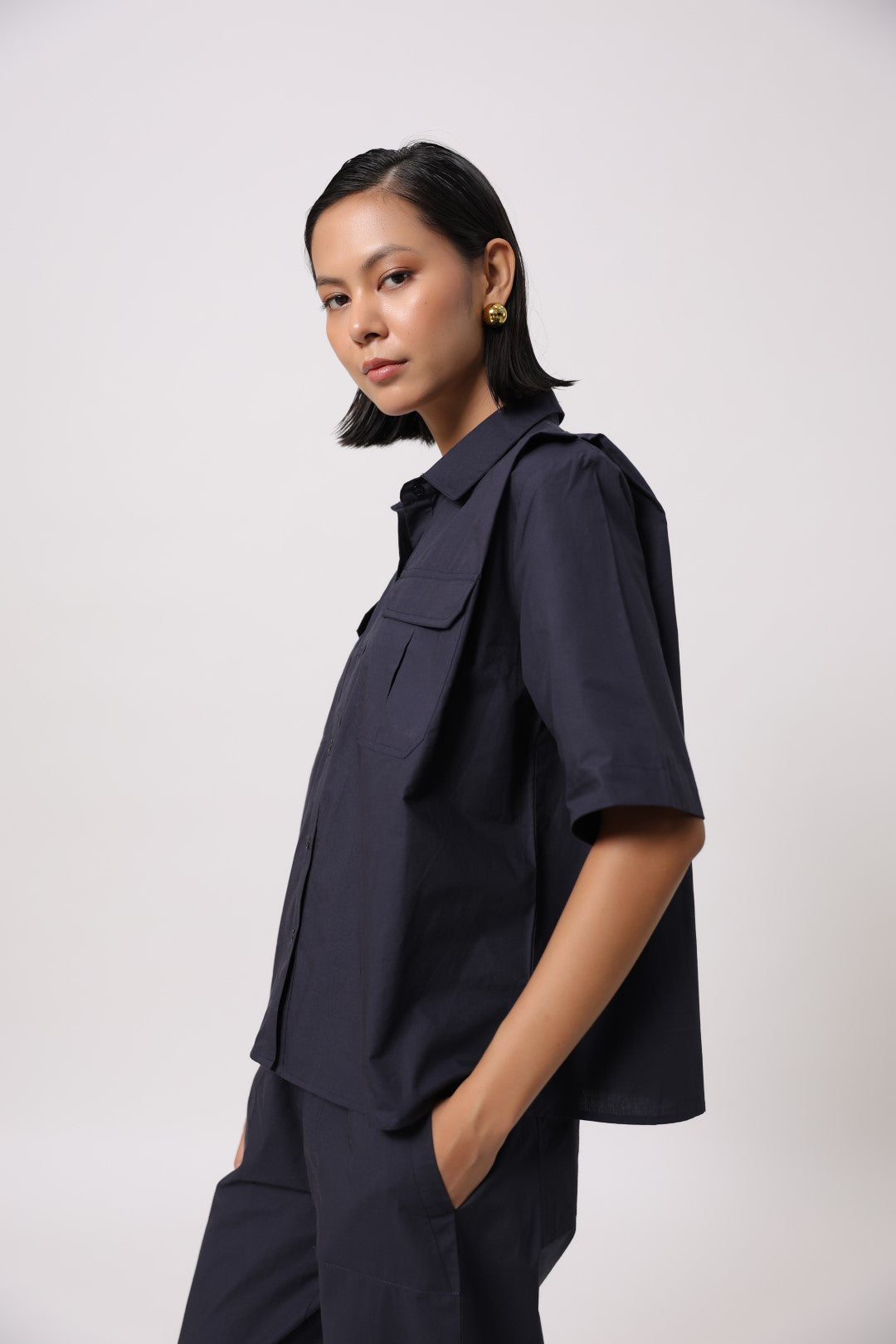 Women’s Navy Cotton Poplin Top