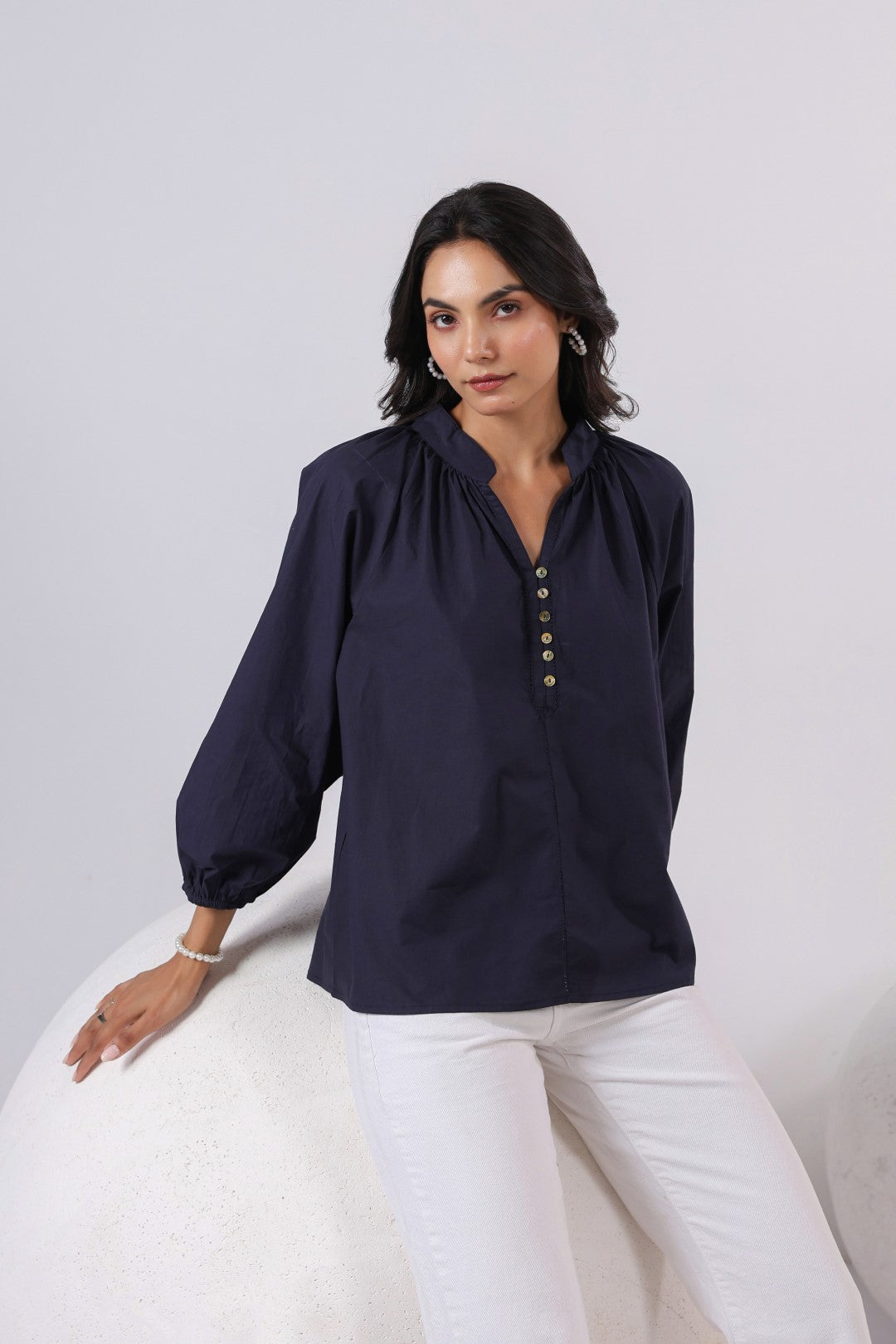 Women's navy cotton tops