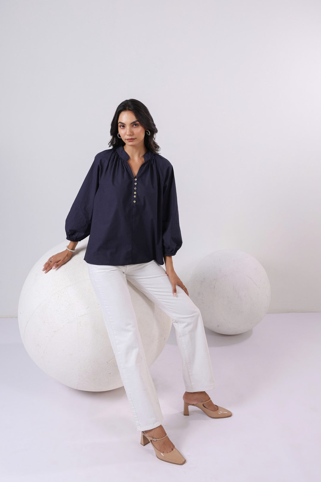 Women's navy cotton tops