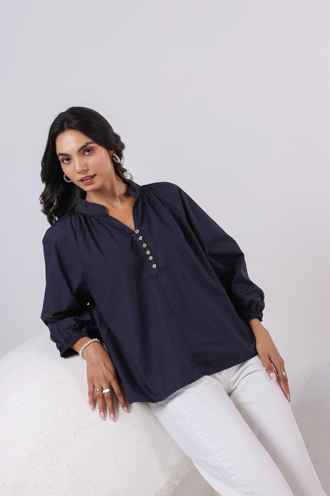 Women's navy cotton tops