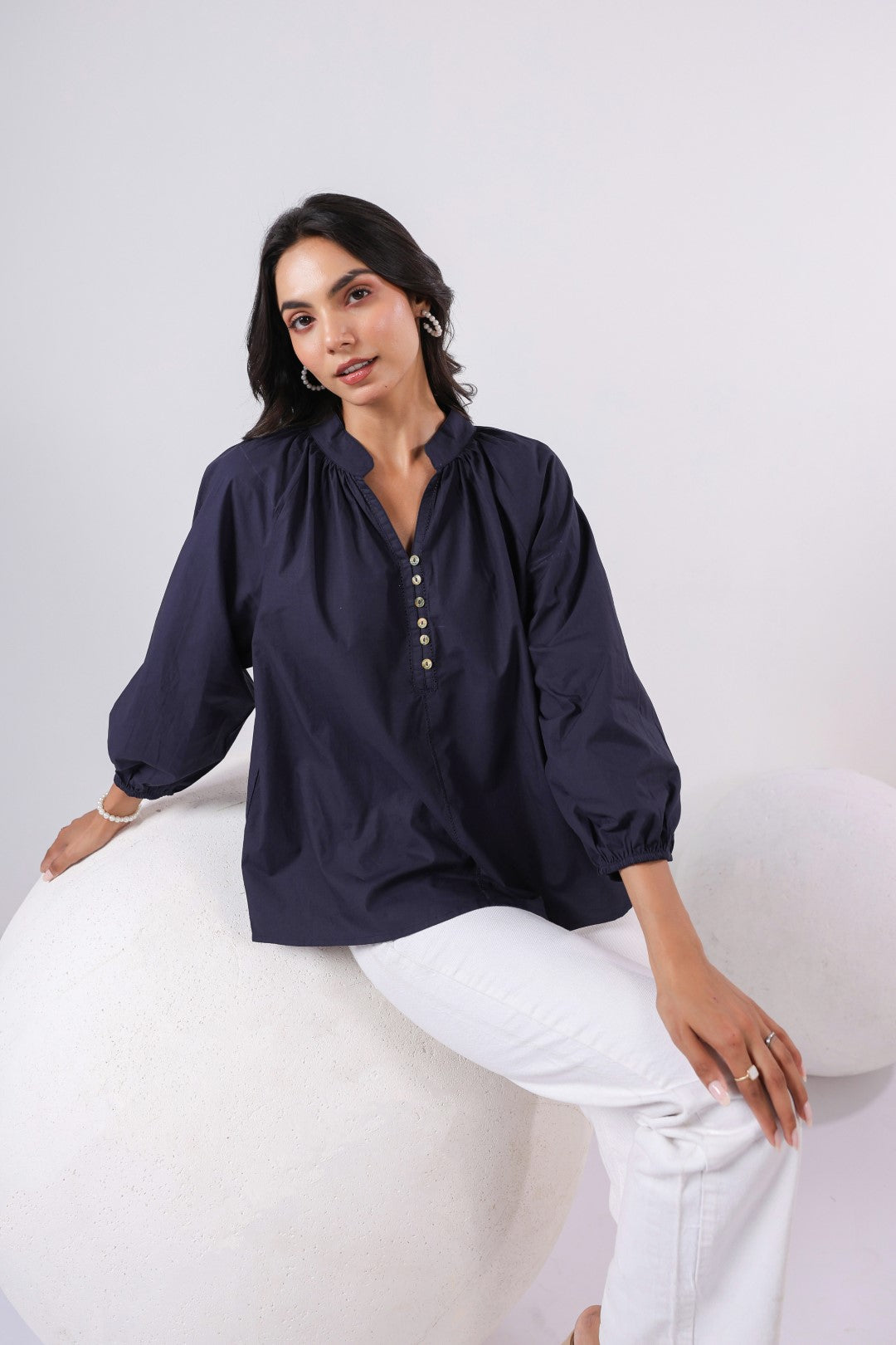 Women's navy cotton tops