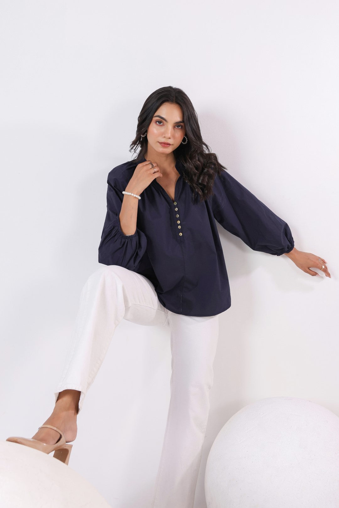 Women's navy cotton tops