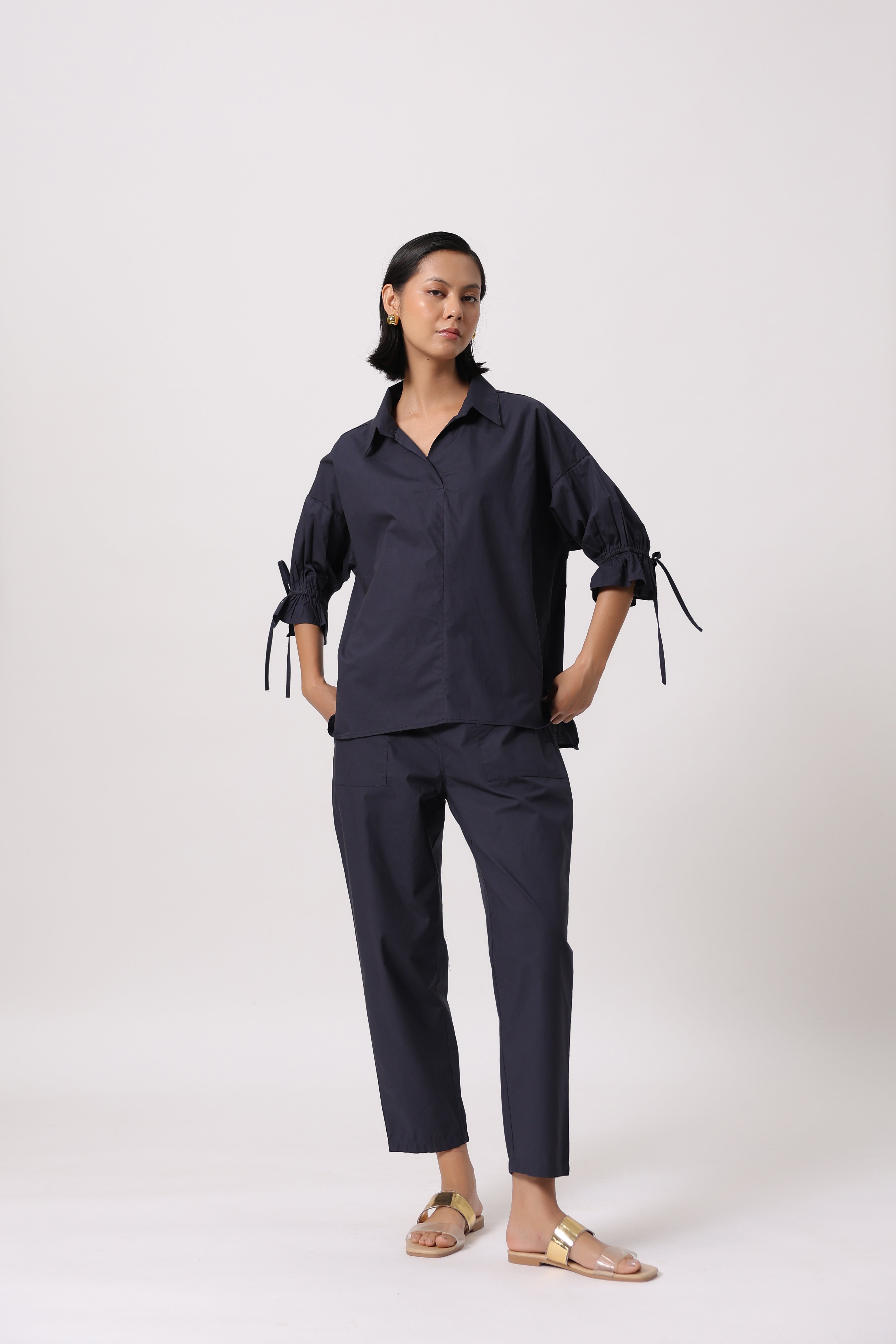 Women’s Navy Cotton Poplin Co-Ord Set