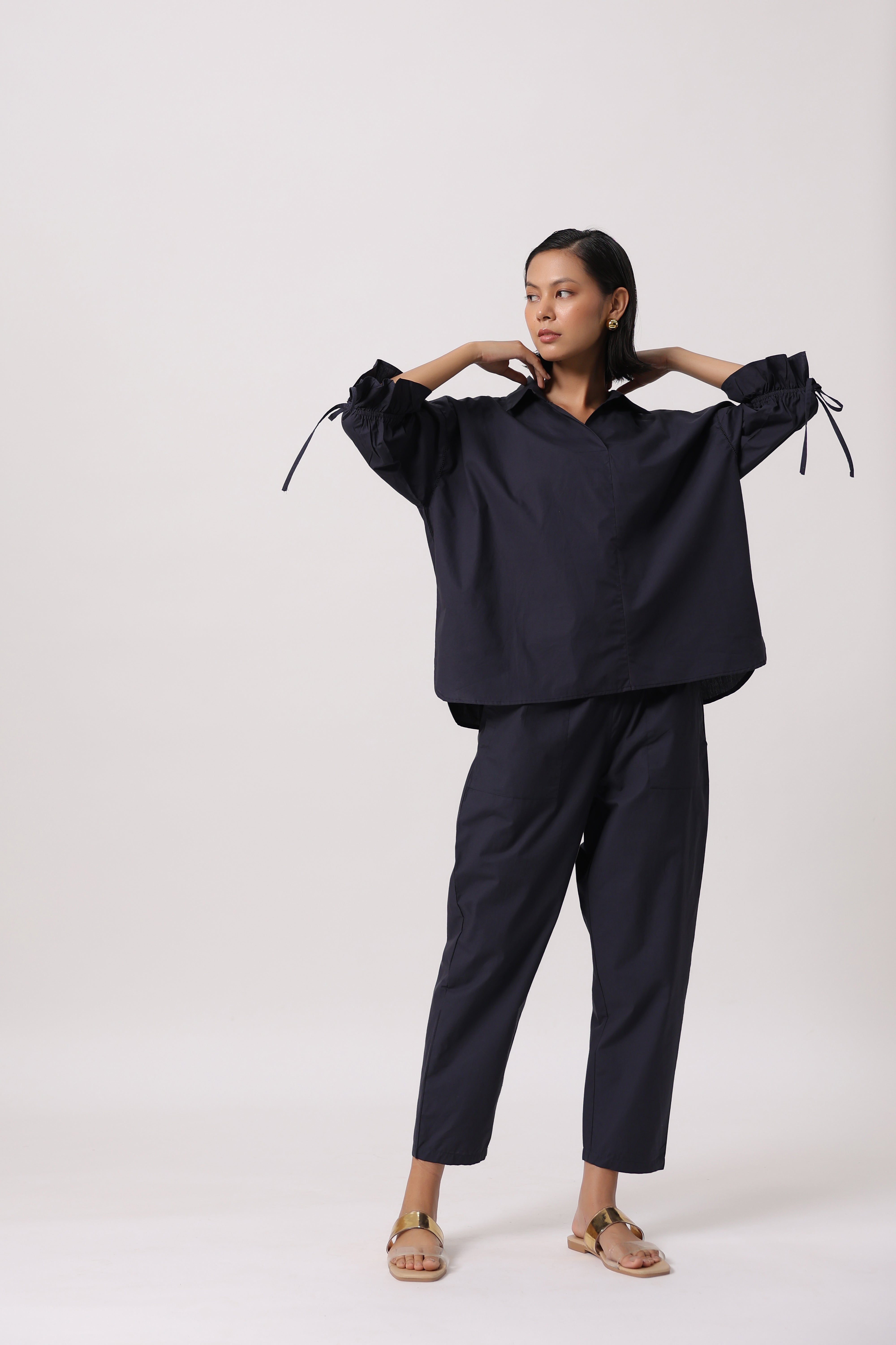 Women’s Navy Cotton Poplin Co-Ord Set