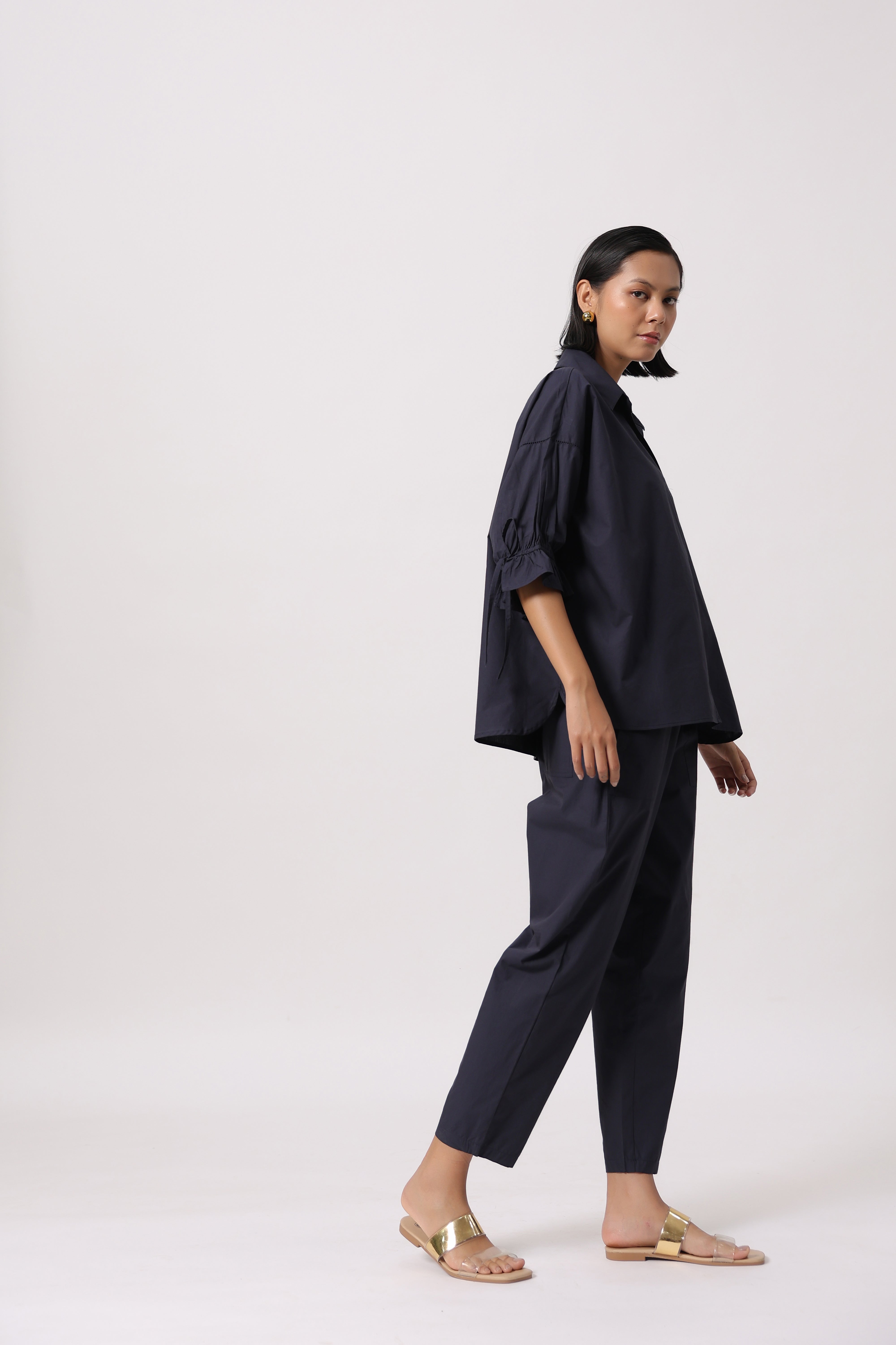 Women’s Navy Cotton Poplin Co-Ord Set