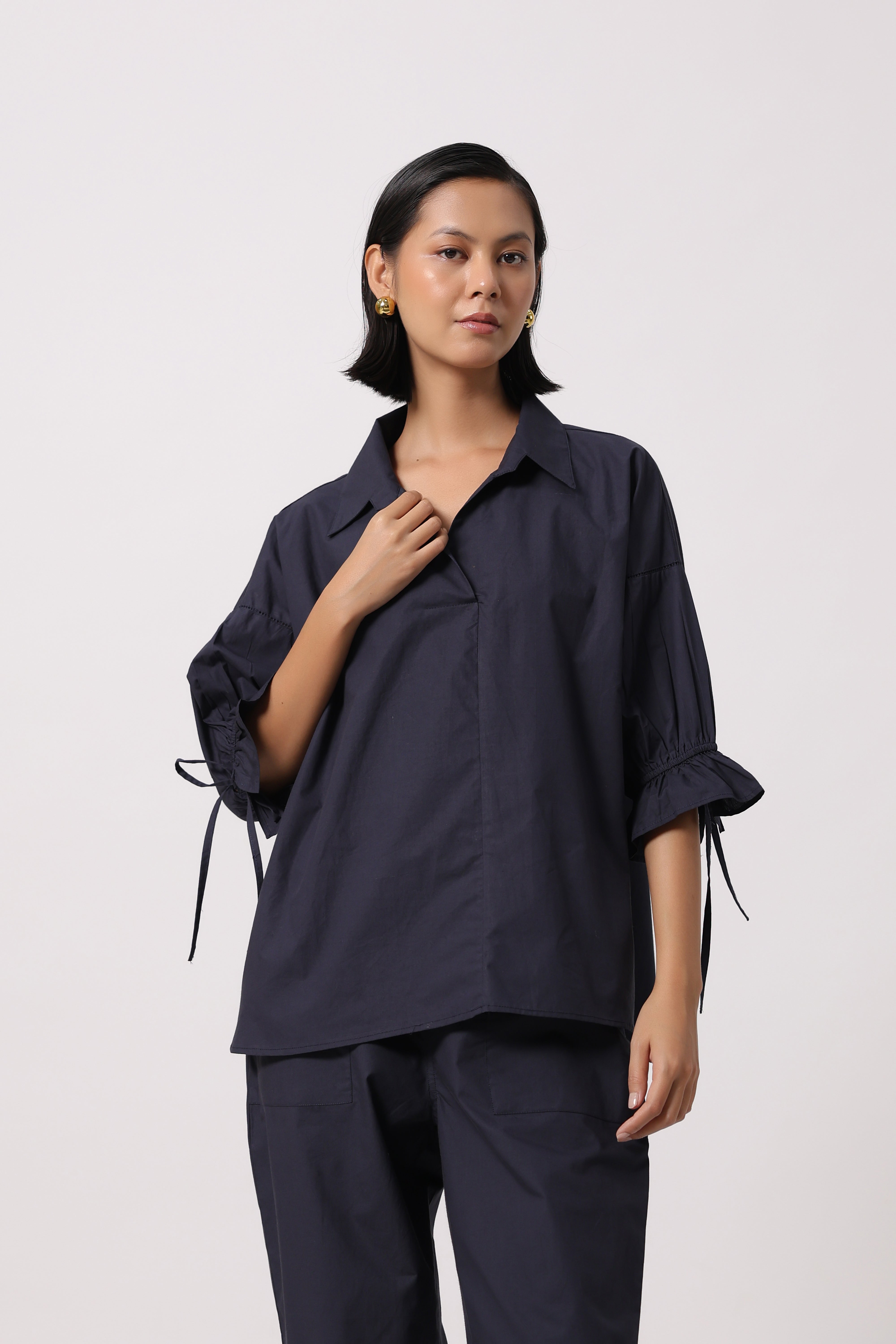 Women’s Navy Cotton Poplin Co-Ord Set