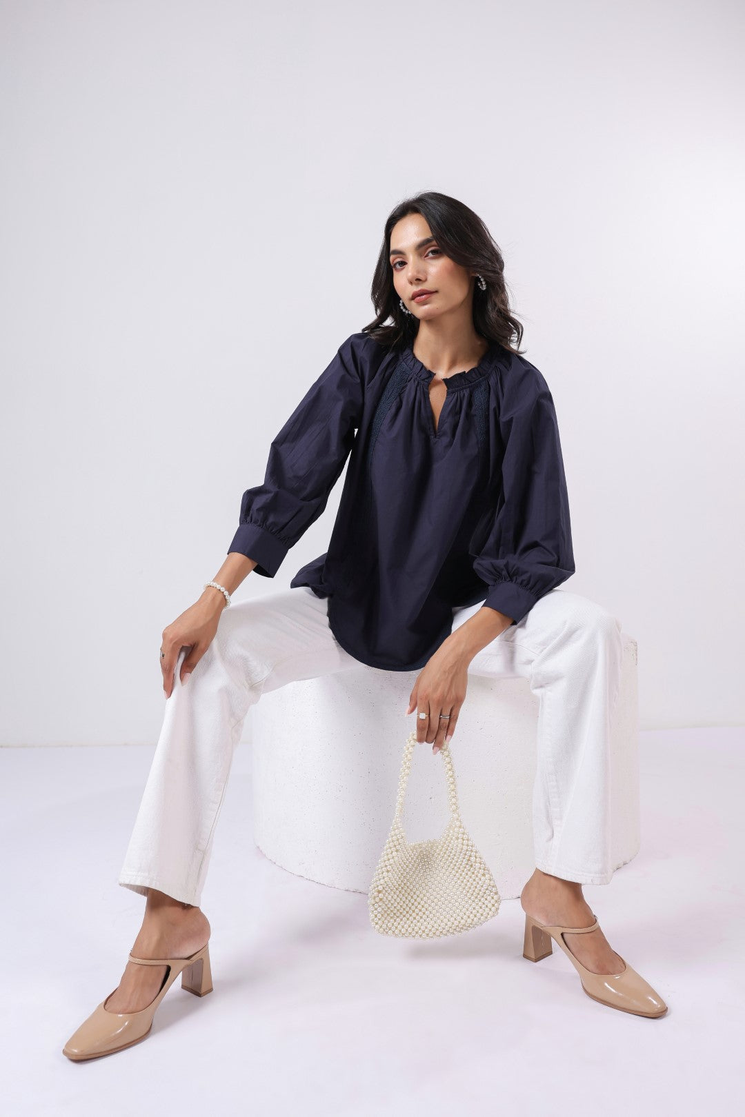 Women's navy cotton tops