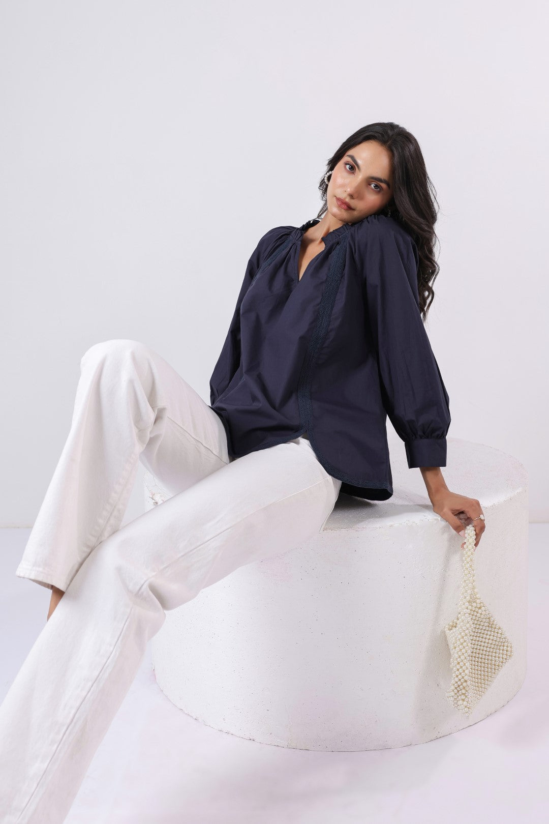 Women's navy cotton tops