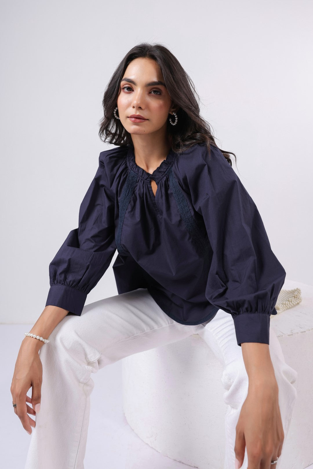 Women's navy cotton tops