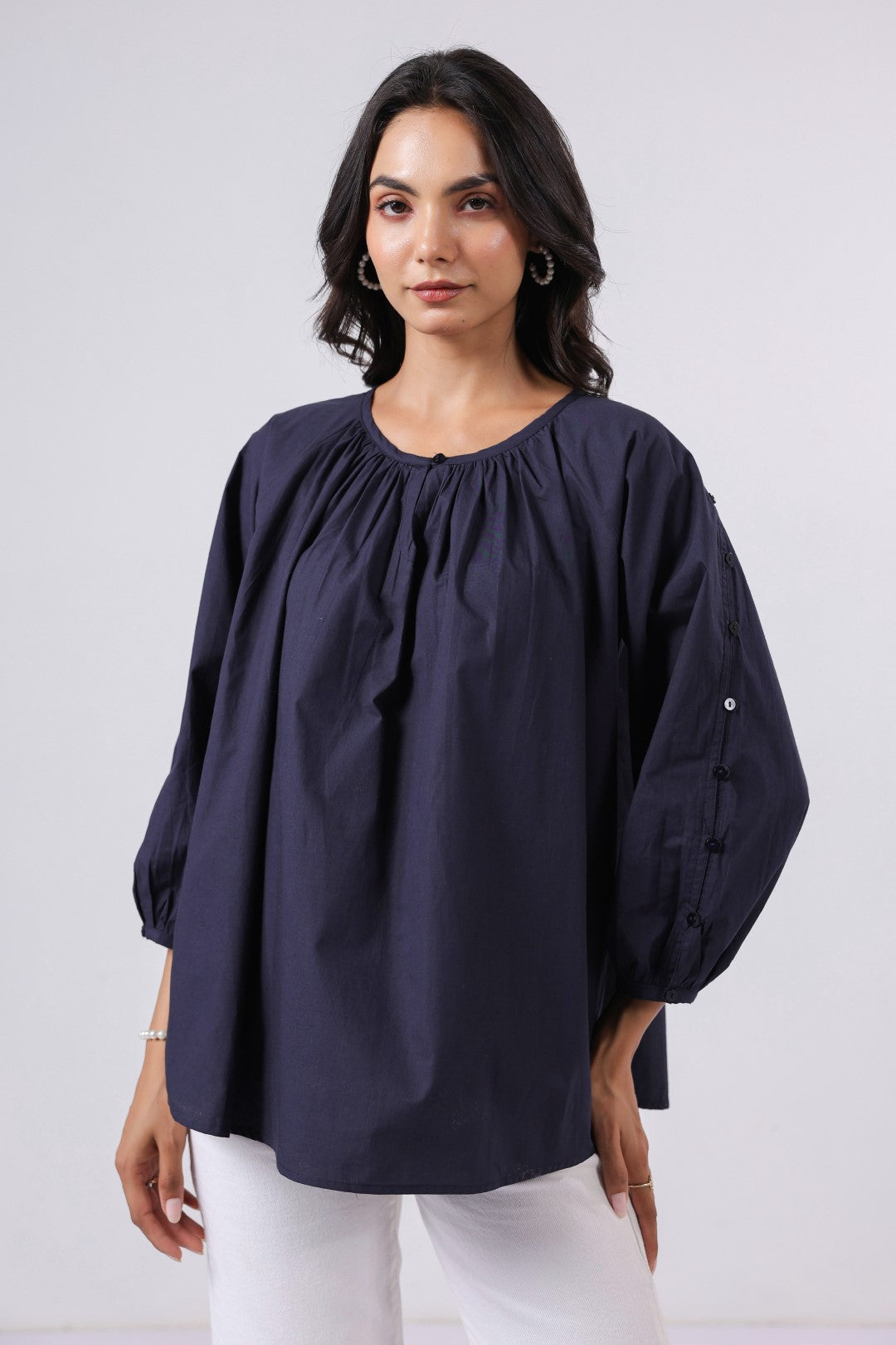 Women’s Navy Cotton Poplin Top