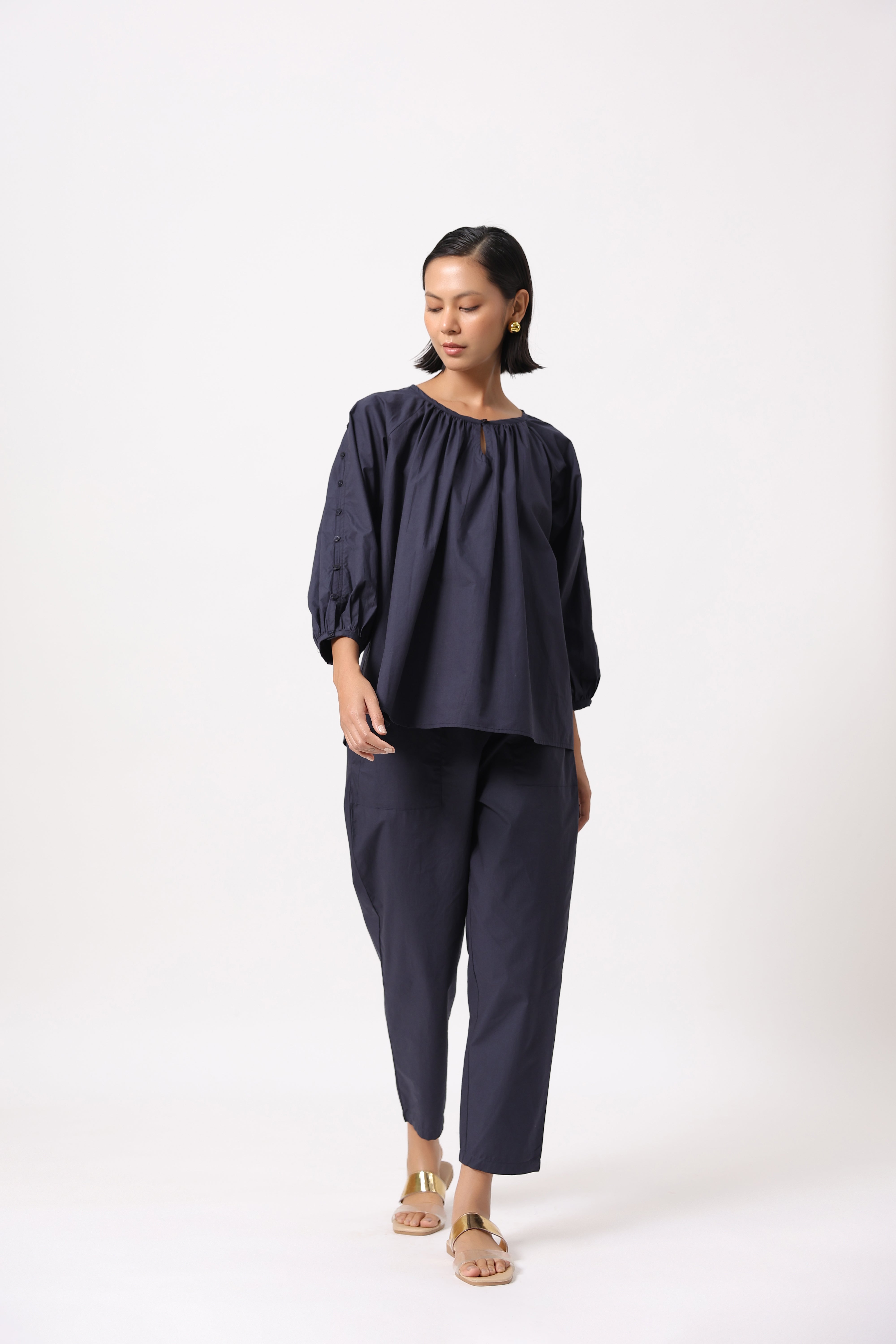 Women’s Navy Cotton Poplin Co-Ord Set