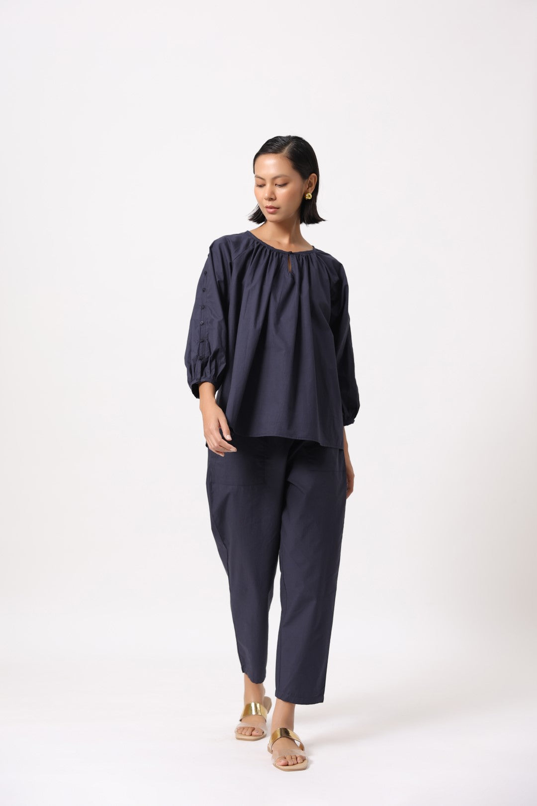 Women’s Navy Cotton Poplin Top