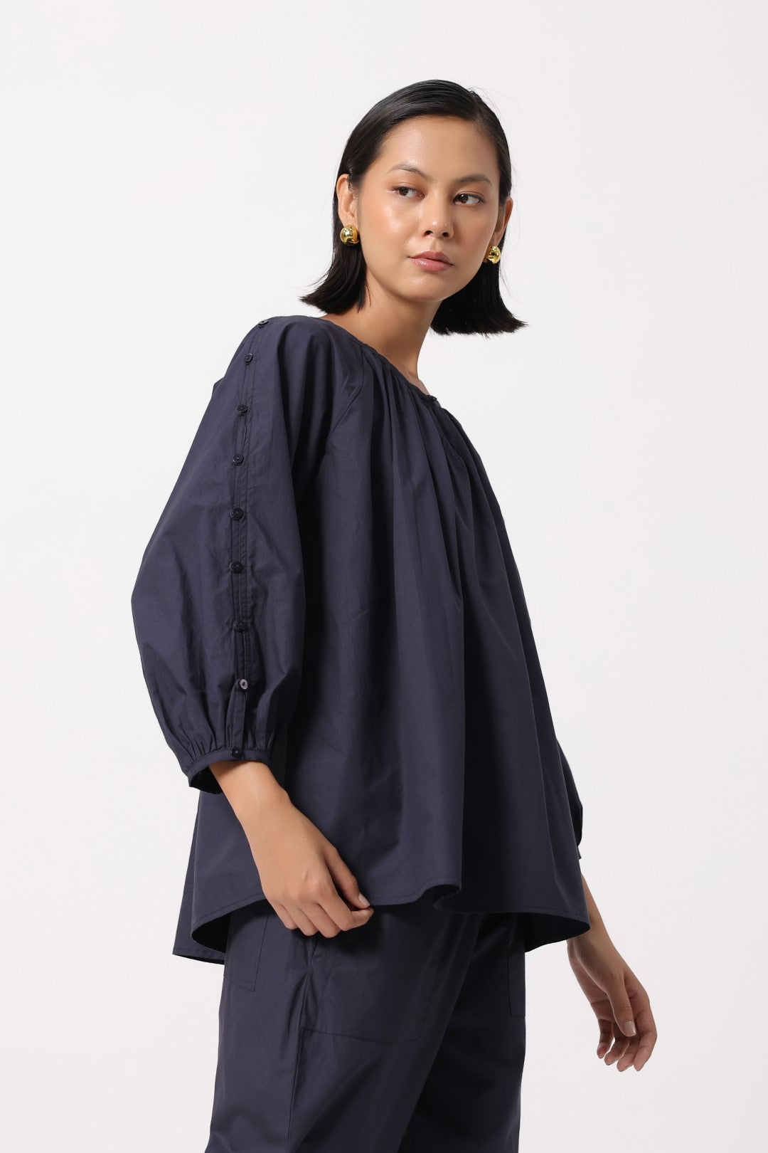 Women’s Navy Cotton Poplin Top