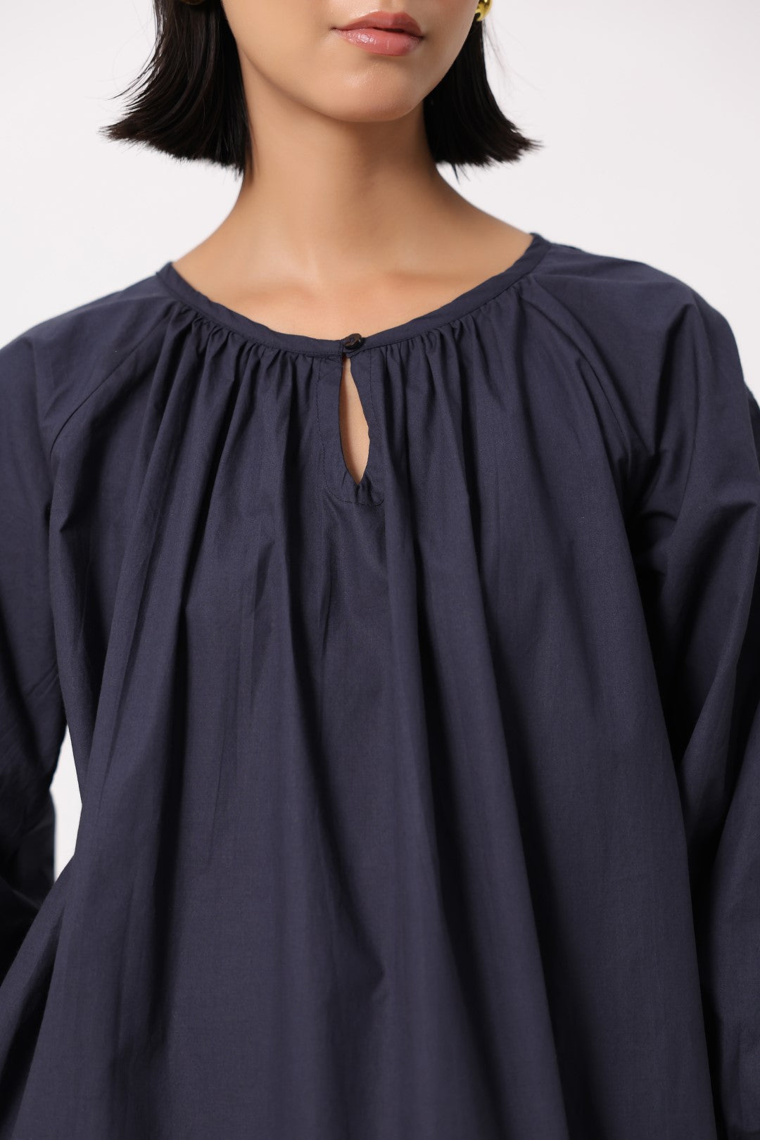 Women’s Navy Cotton Poplin Top