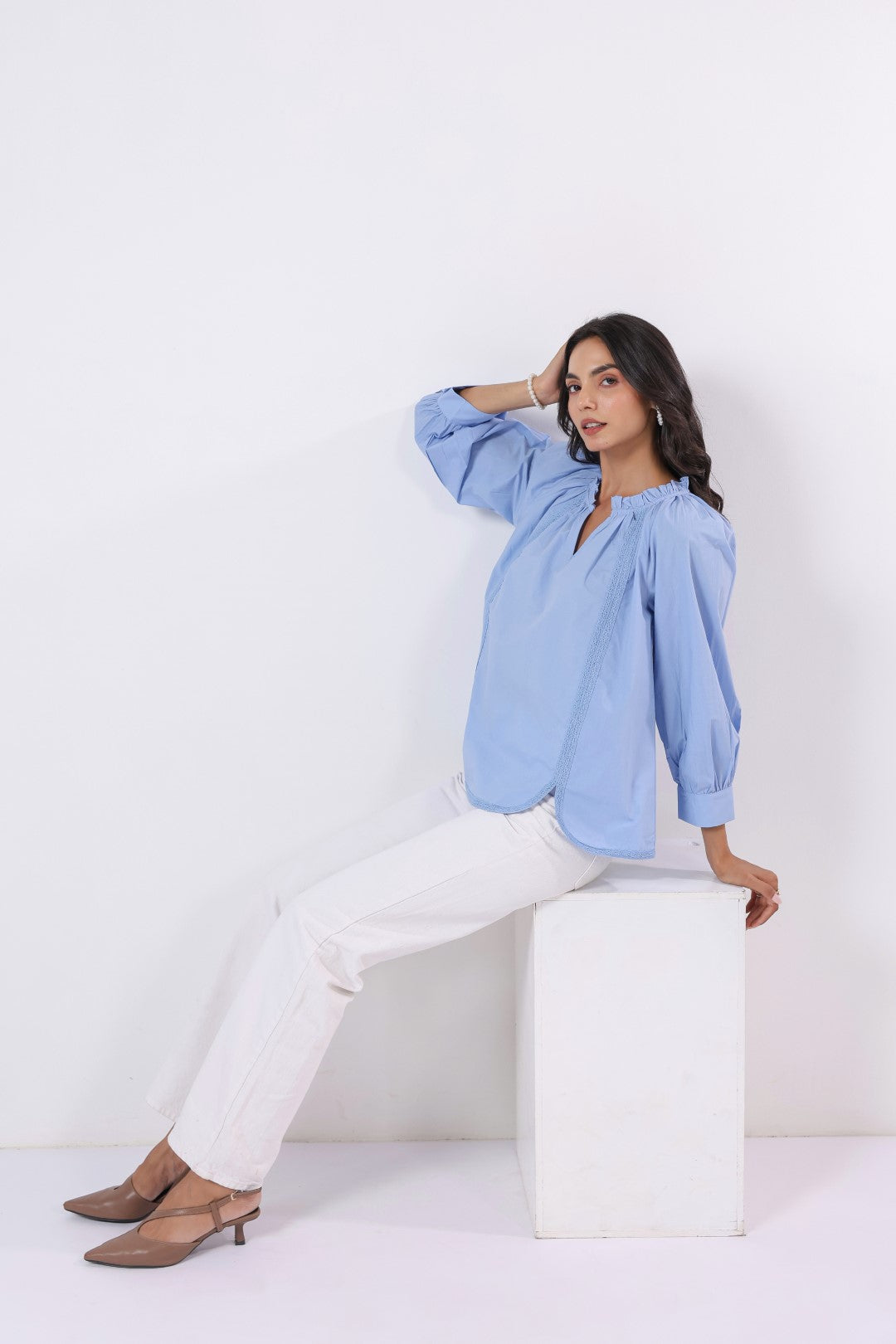 Women's blue cotton tops
