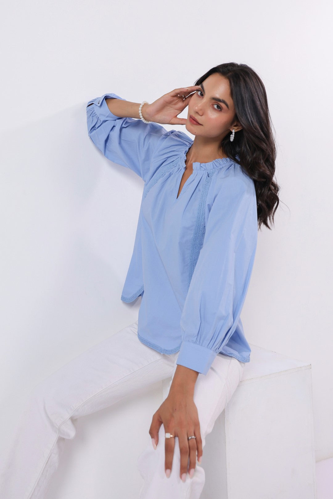 Women's blue cotton tops