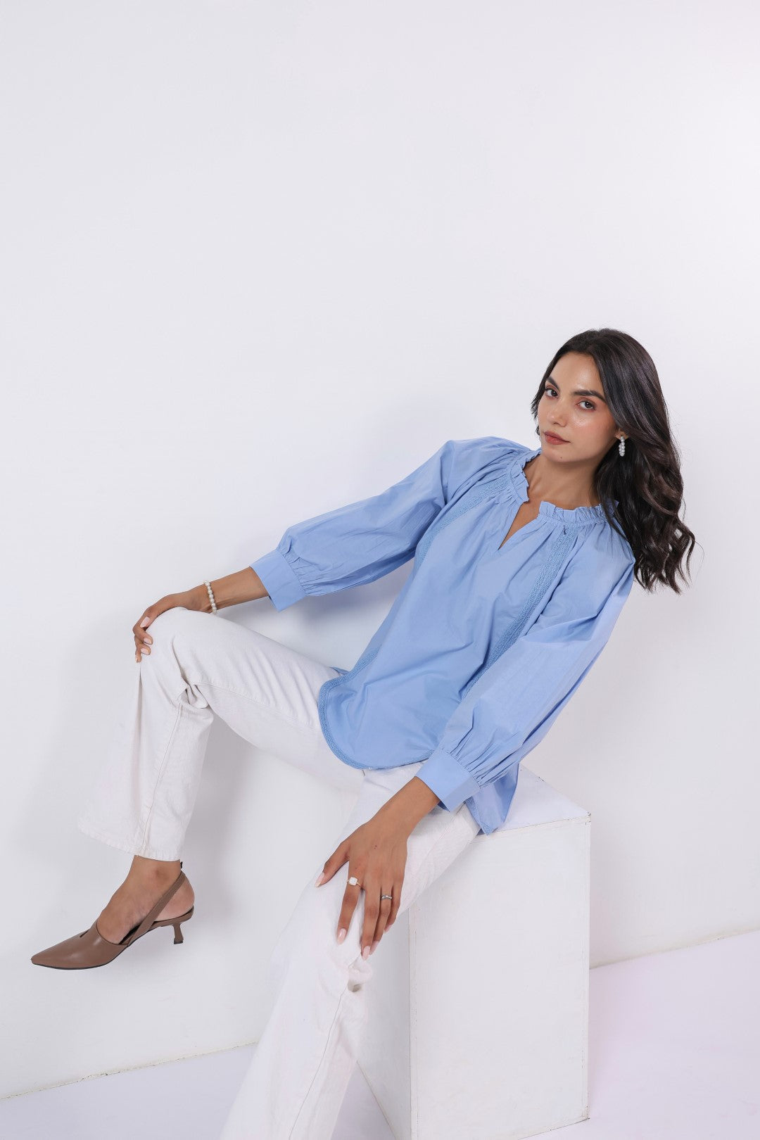 Women's blue cotton tops