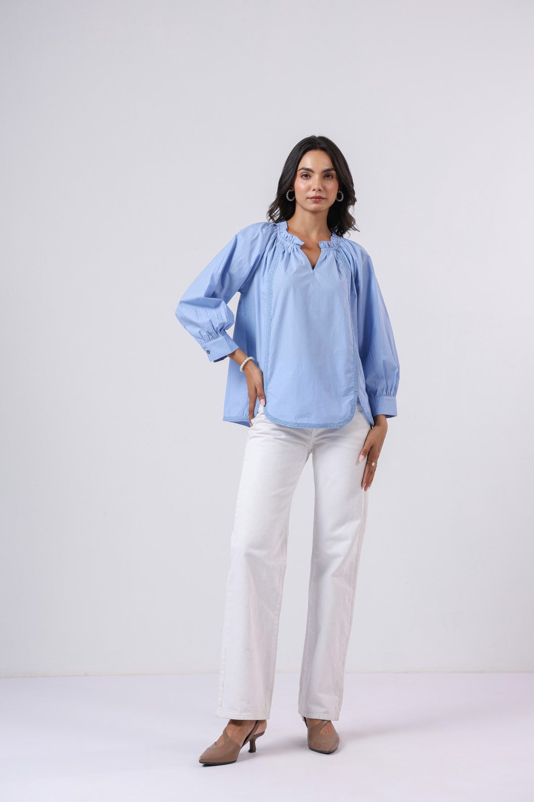 Women's blue cotton tops